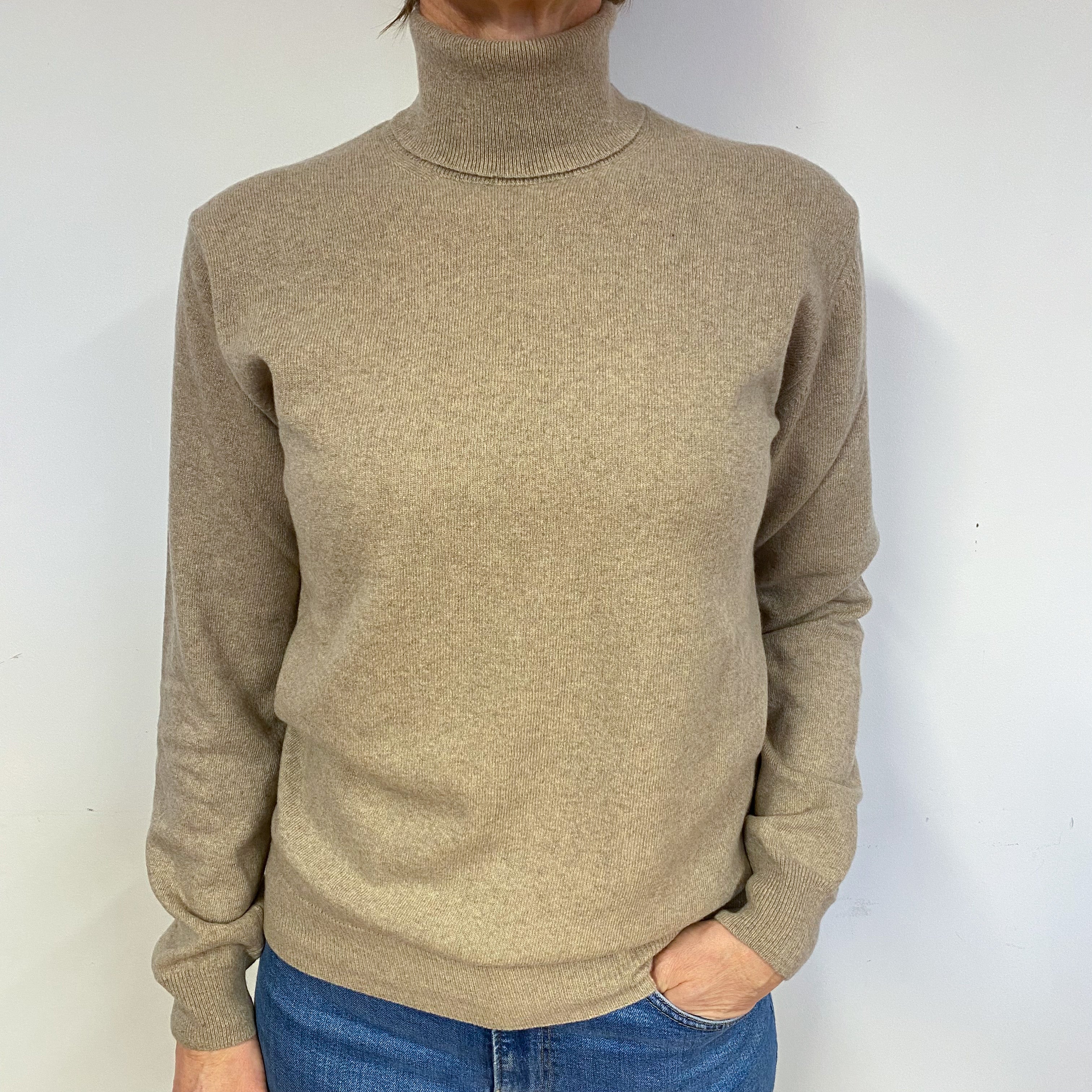 New Italian Latte Unisex Polo Neck Jumper Small-Extra Large