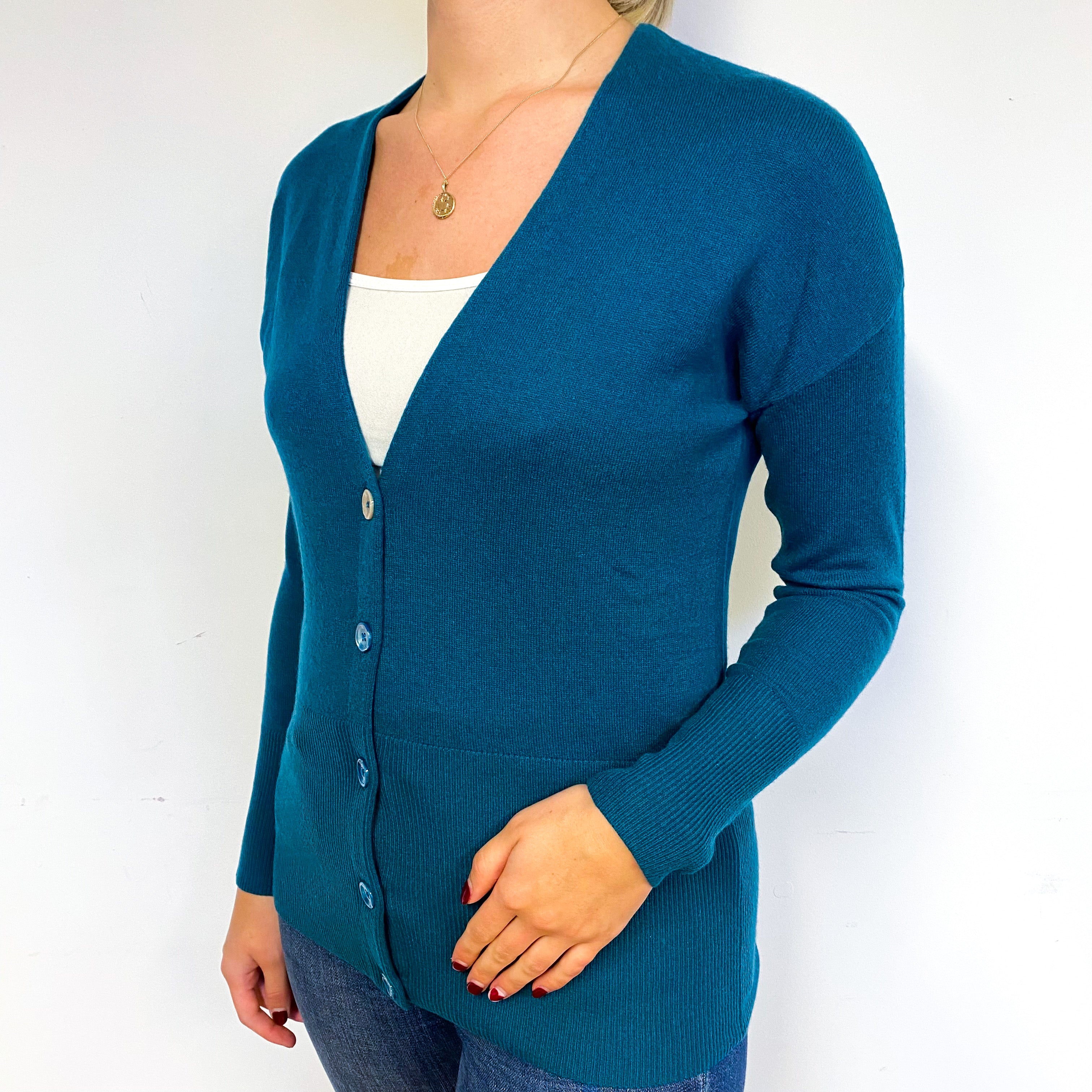 Teal Green V Neck Cardigan Small