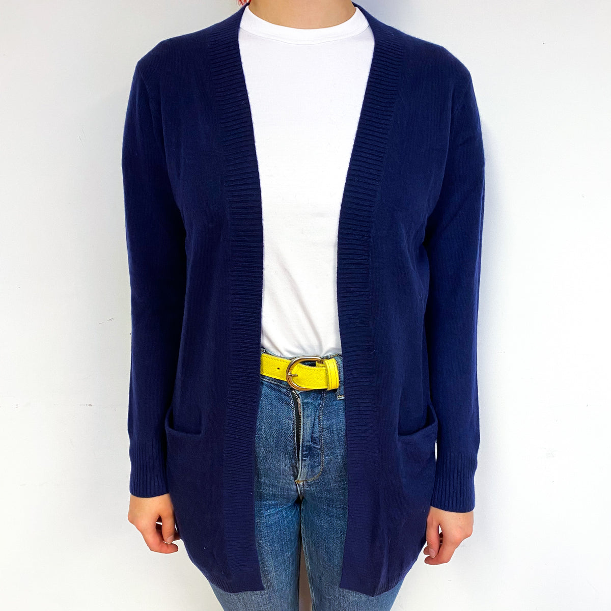 Navy Blue Cashmere Edge to Edge Cardigan Small