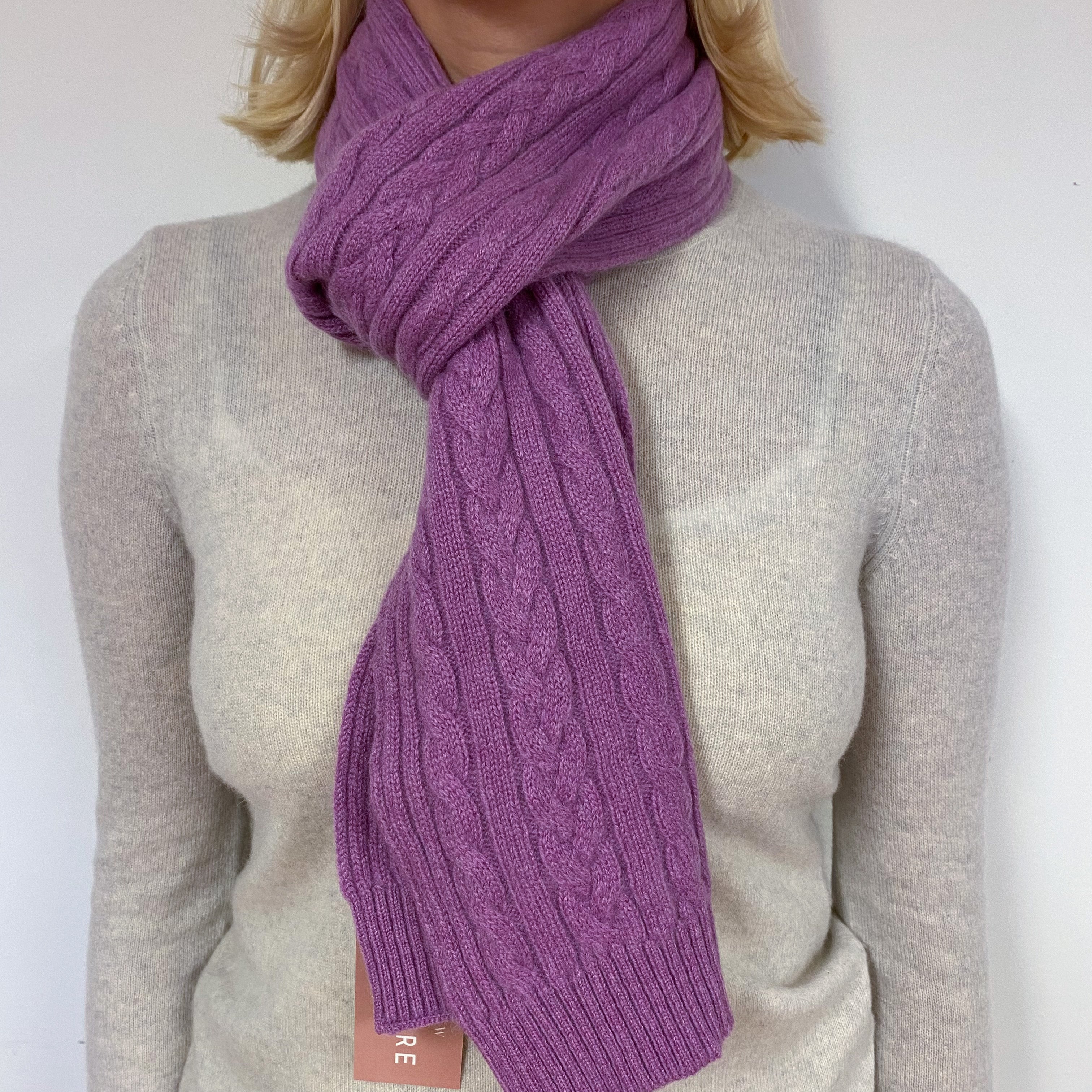 Loganberry Purple Cable Cashmere Scarf