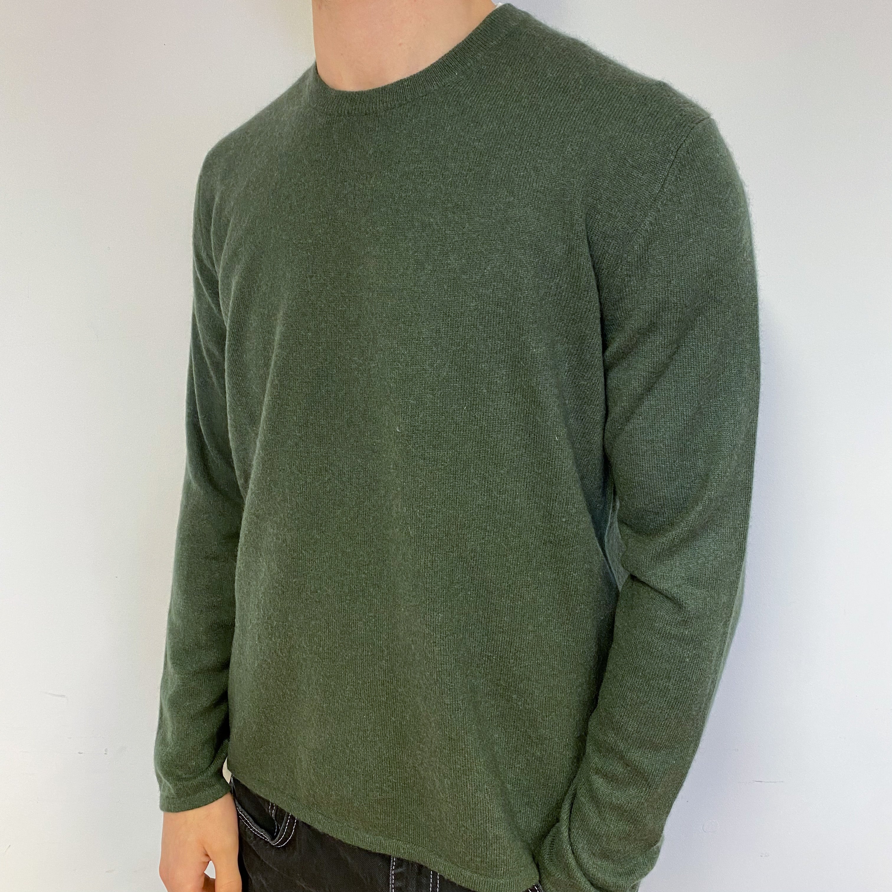 Men’s Seaweed Green Cashmere Crew Neck Jumper Medium