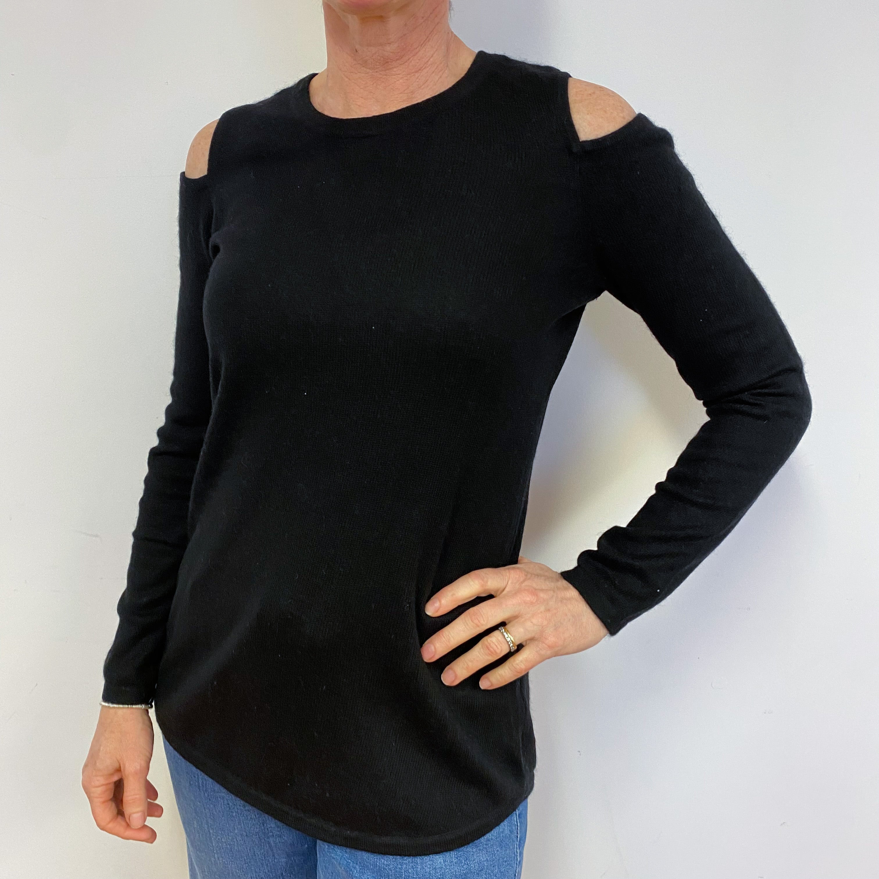 Black Cold Shoulder Crew Neck Jumper Medium