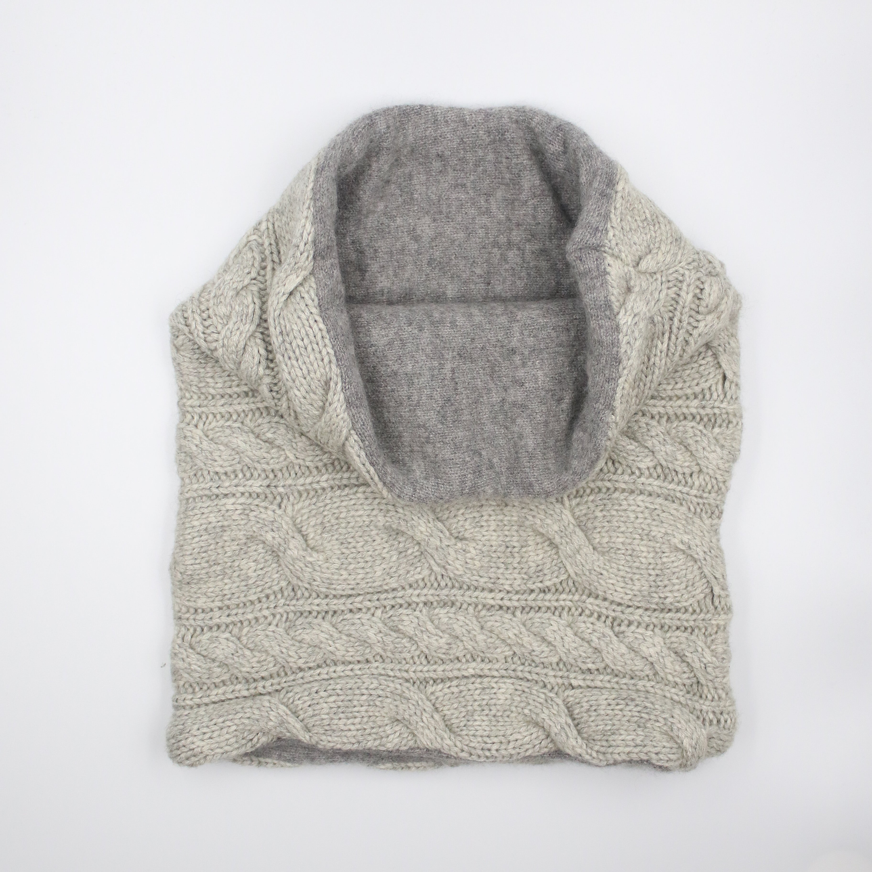 Cable Knit Duck Egg Green and Grey Luxury Double Layered Snood