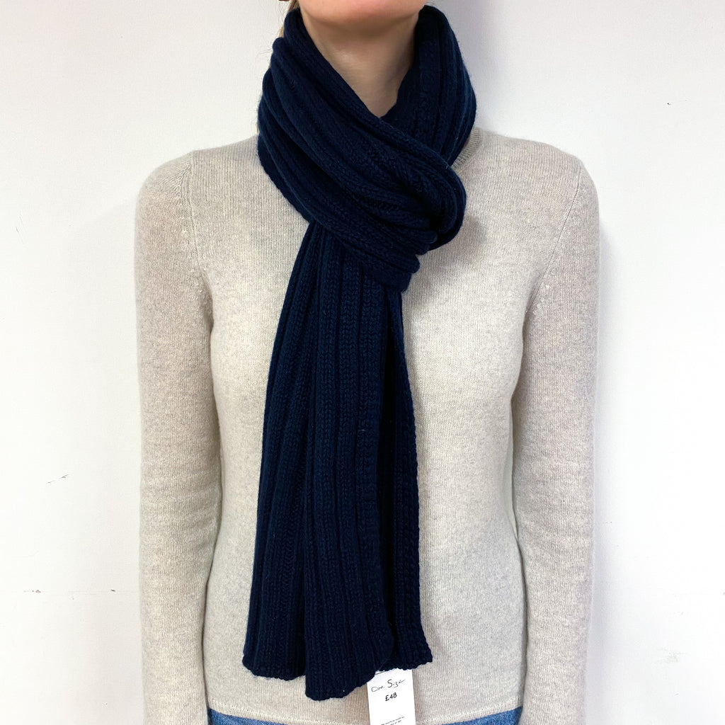 Scottish Super Chunky Navy Ribbed Scarf