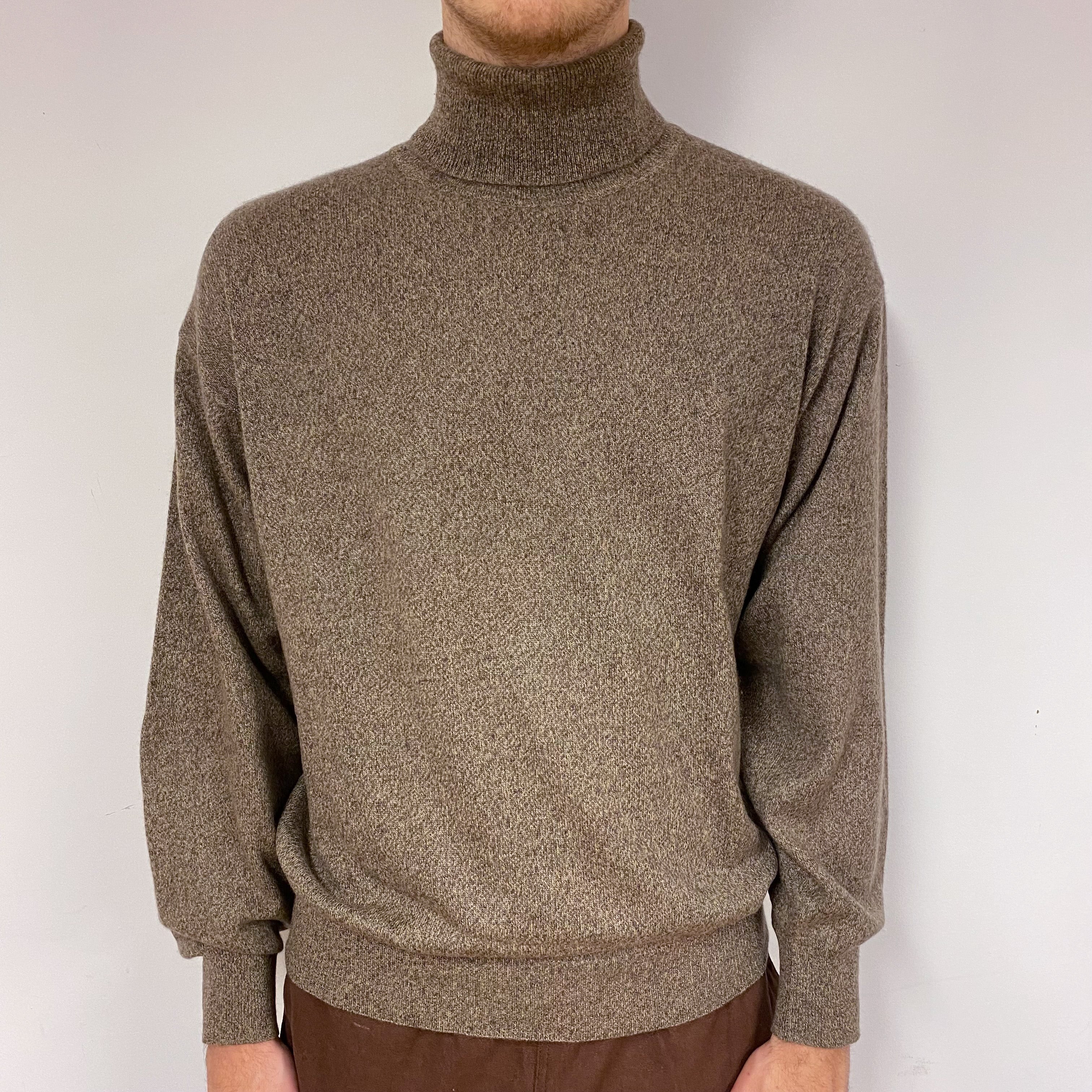 Men’s Taupe Polo Neck Jumper Large