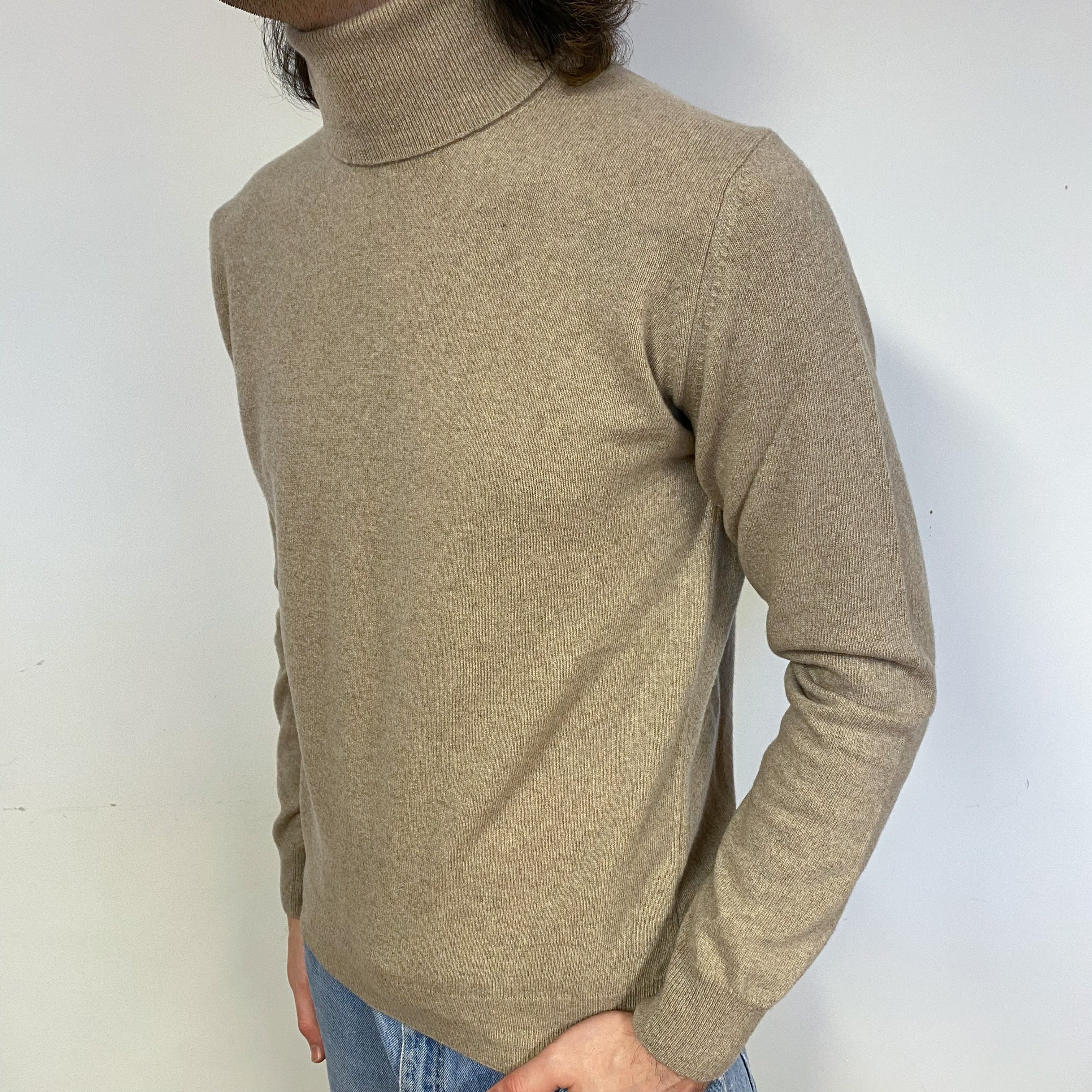 New Italian Latte Unisex Polo Neck Jumper Small-Extra Large