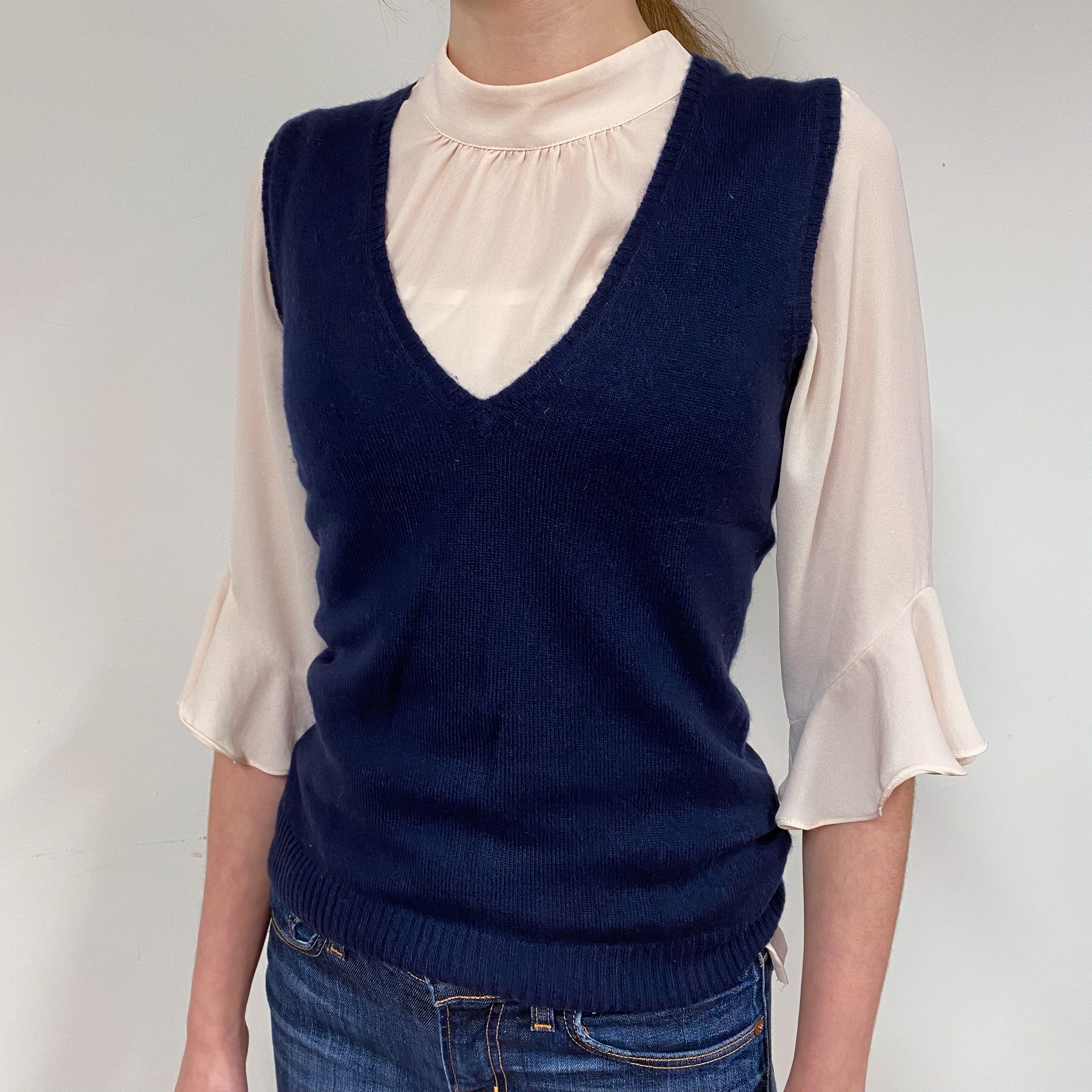 Navy Blue Cashmere V-Neck Tank Top Extra Small