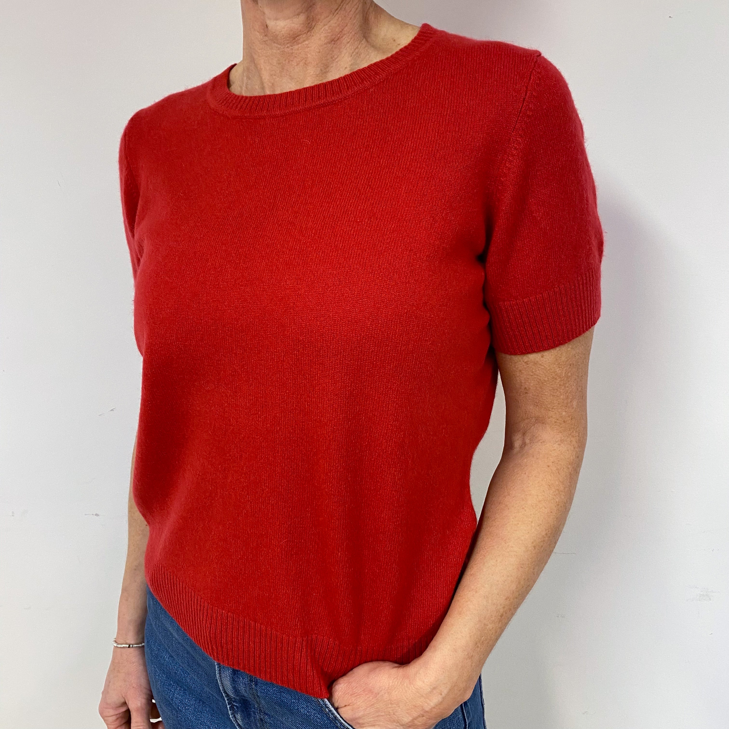 Scarlet Red Cashmere Short Sleeved Jumper Medium
