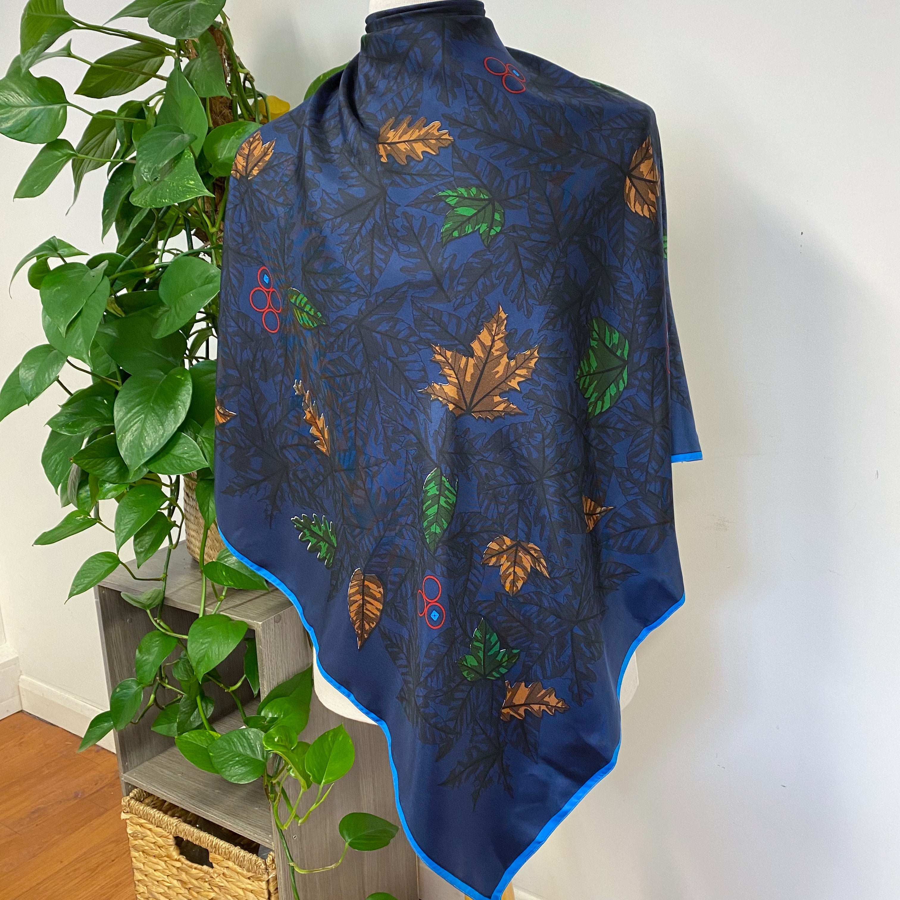 Leaf Design Large Silk Scarf