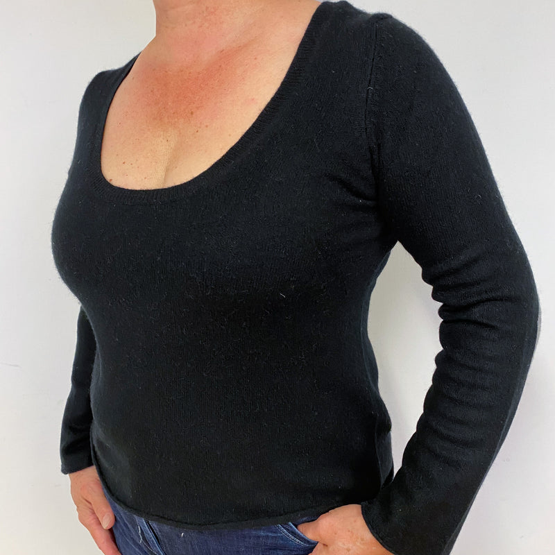 Black Scoop Neck Cashmere Crew Neck Jumper Large