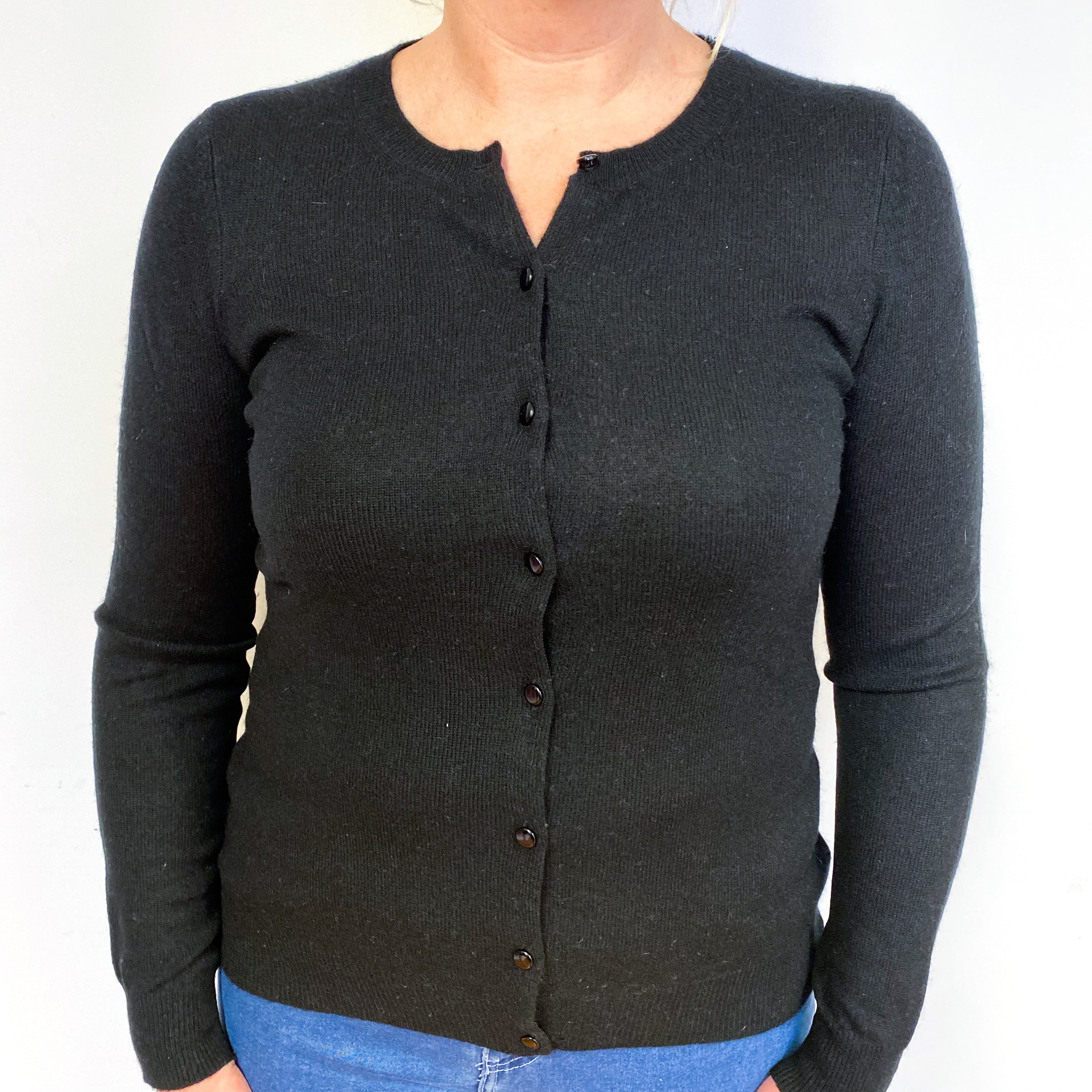 Black Cashmere Crew Neck Cardigan Large