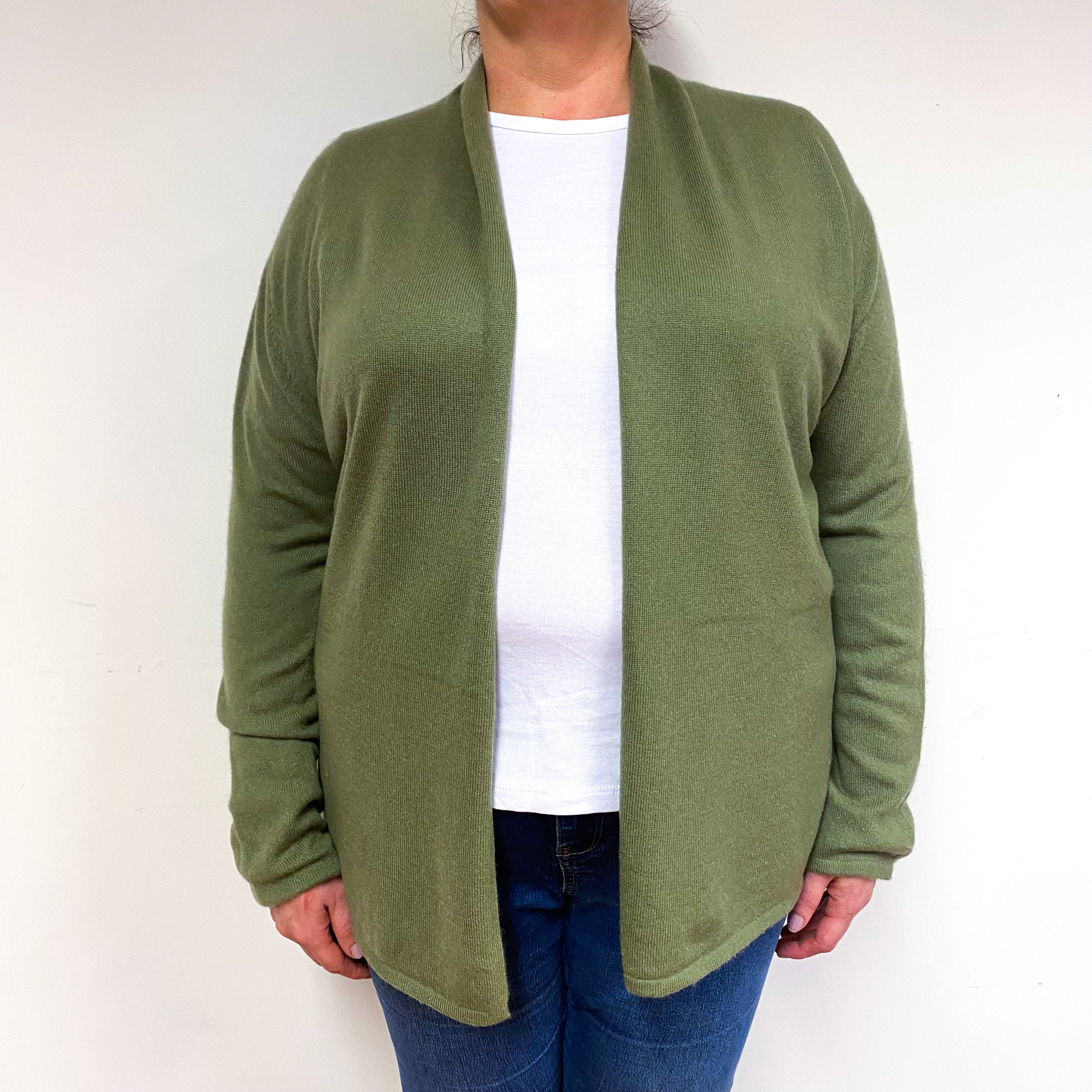 Olive Green Cashmere Edge-Edge Cardigan Extra Large