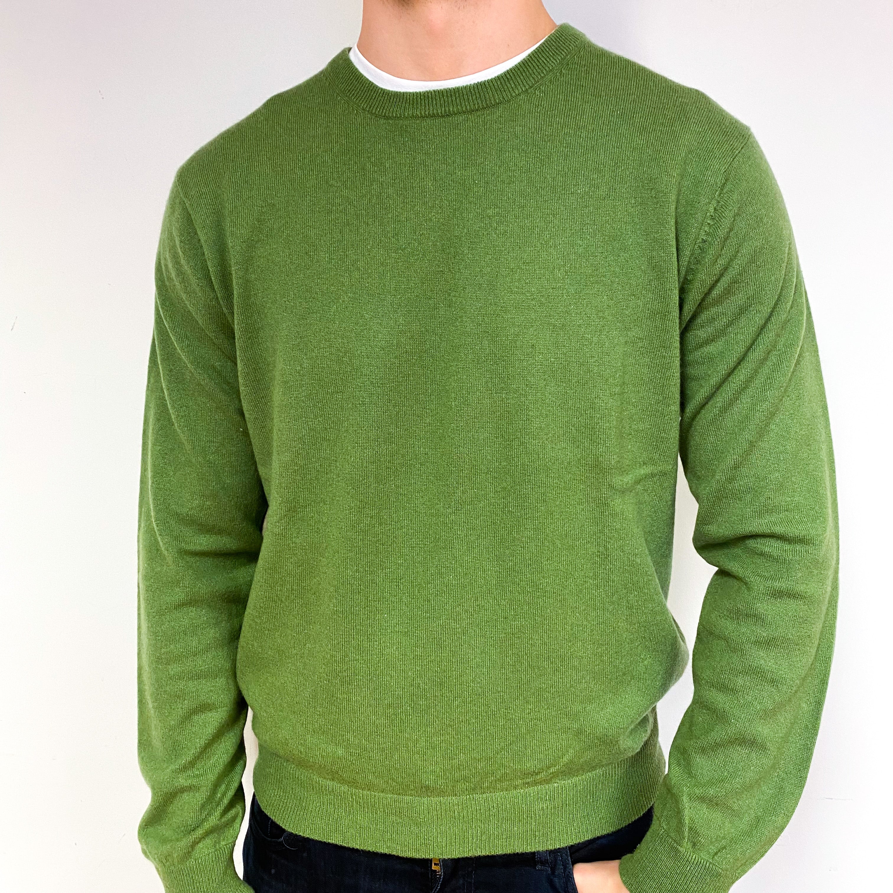 Men's Pear Green Cashmere Crew Neck Jumper Extra Large