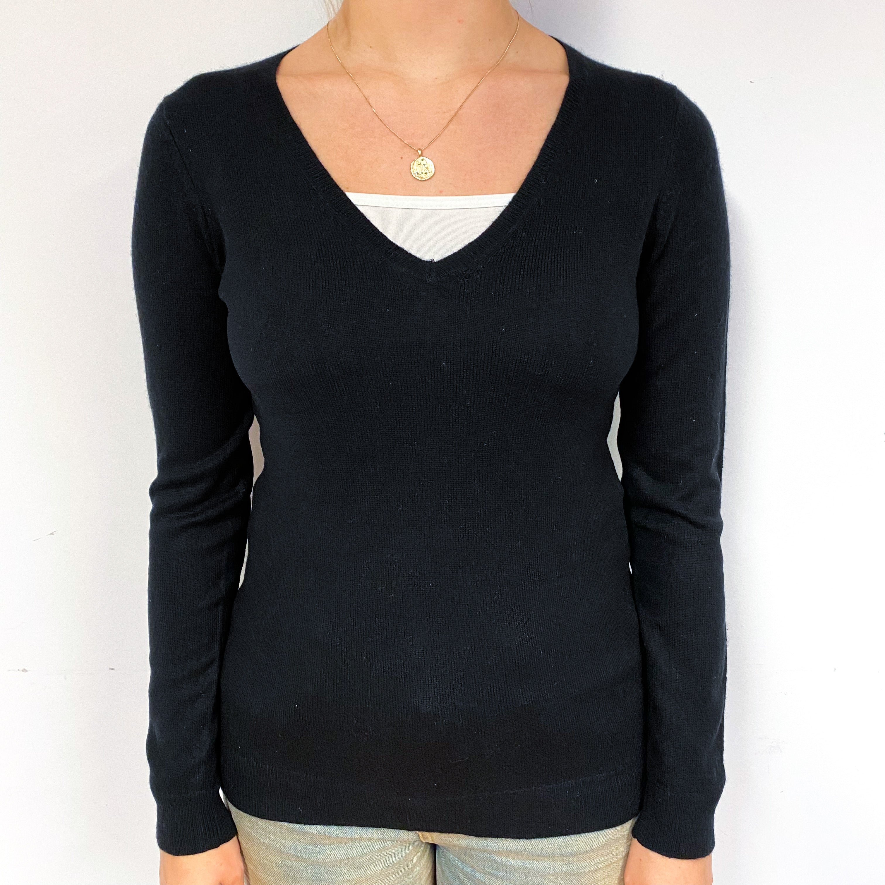 Black Cashmere V-Neck Jumper Small