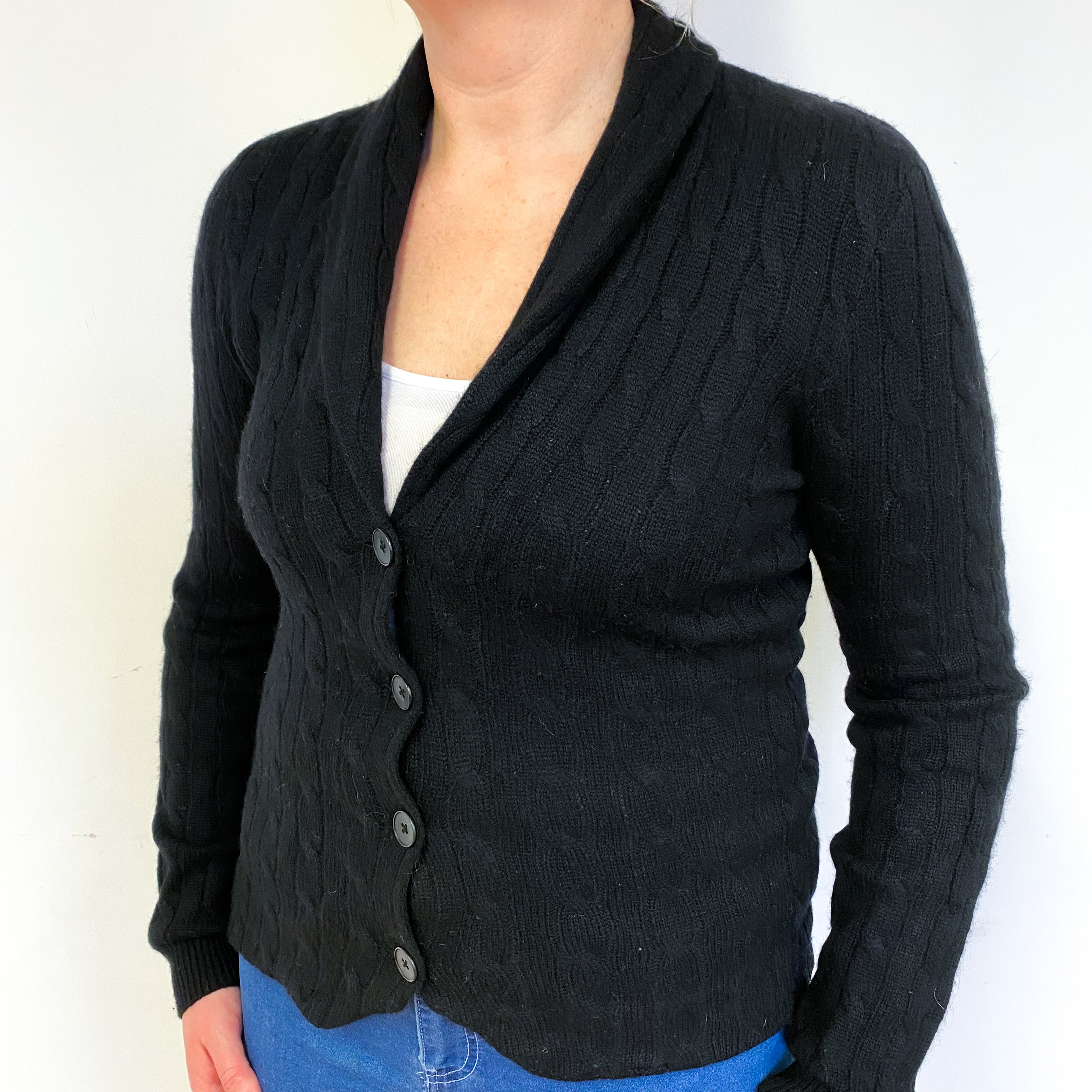 Black Cable Cashmere Jacket Large