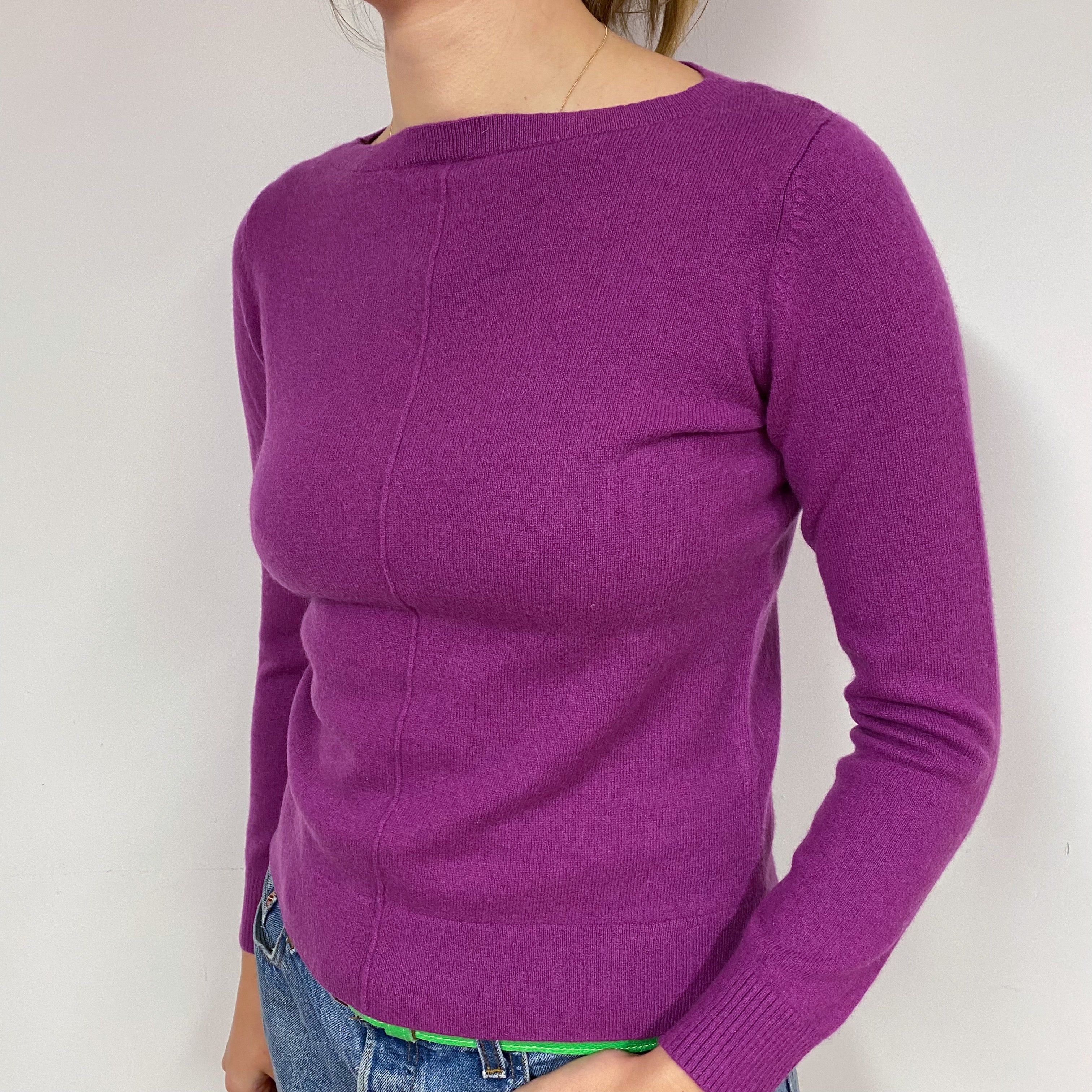 Magenta Pink Cashmere Crew Neck Jumper Small