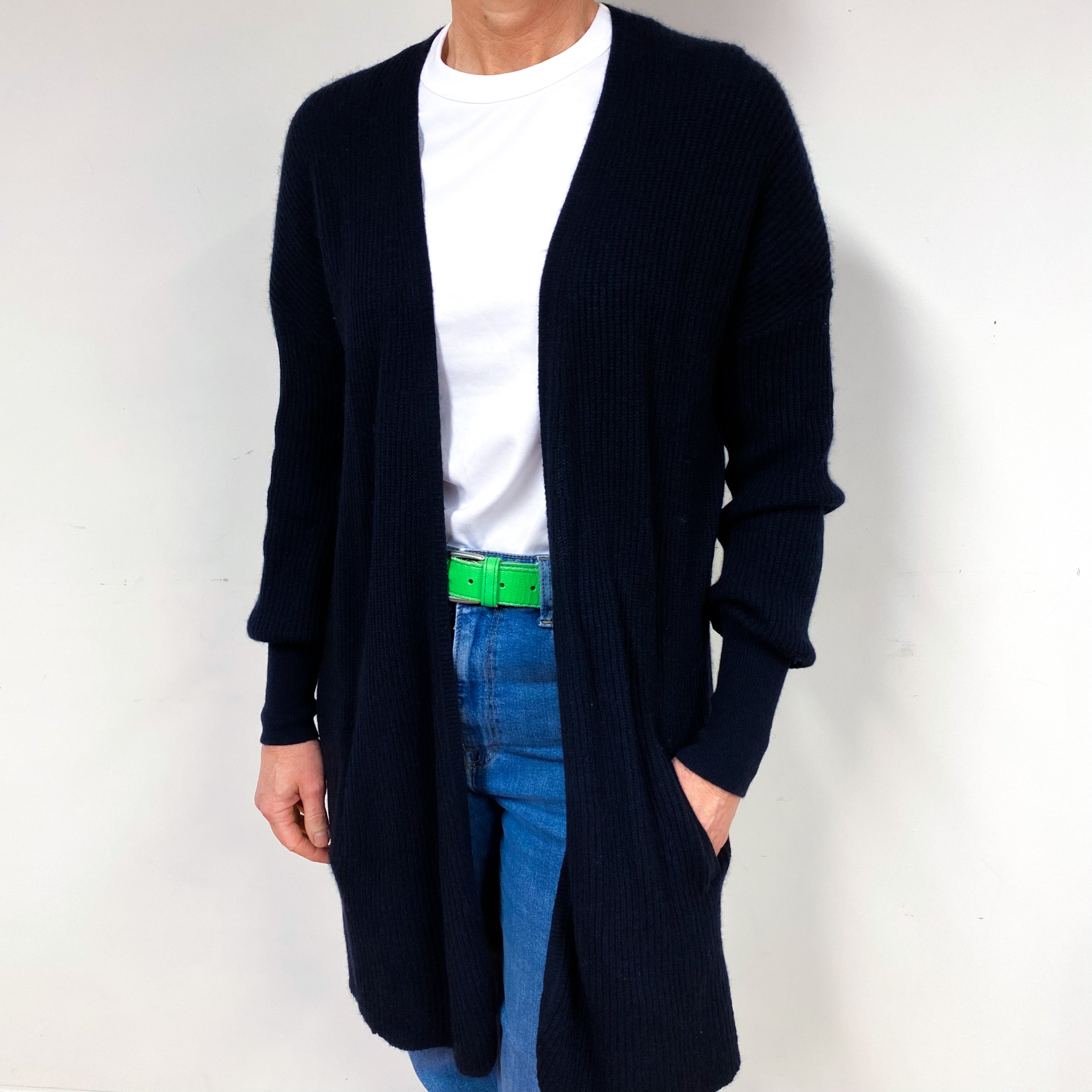 Dark Navy Ribbed Cashmere Edge to Edge Cardigan Medium