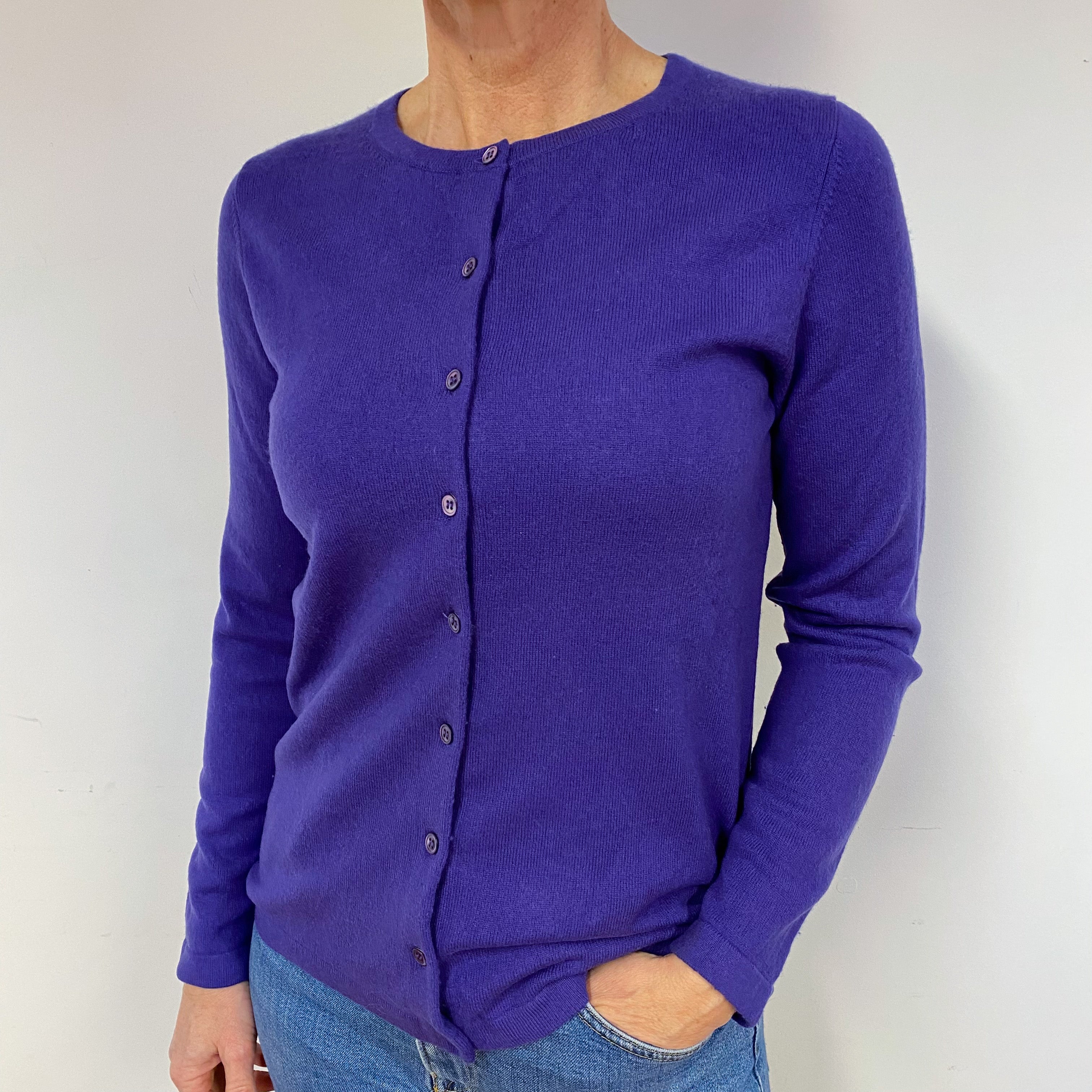 Pansy Purple Cashmere Crew Neck Cardigan Medium