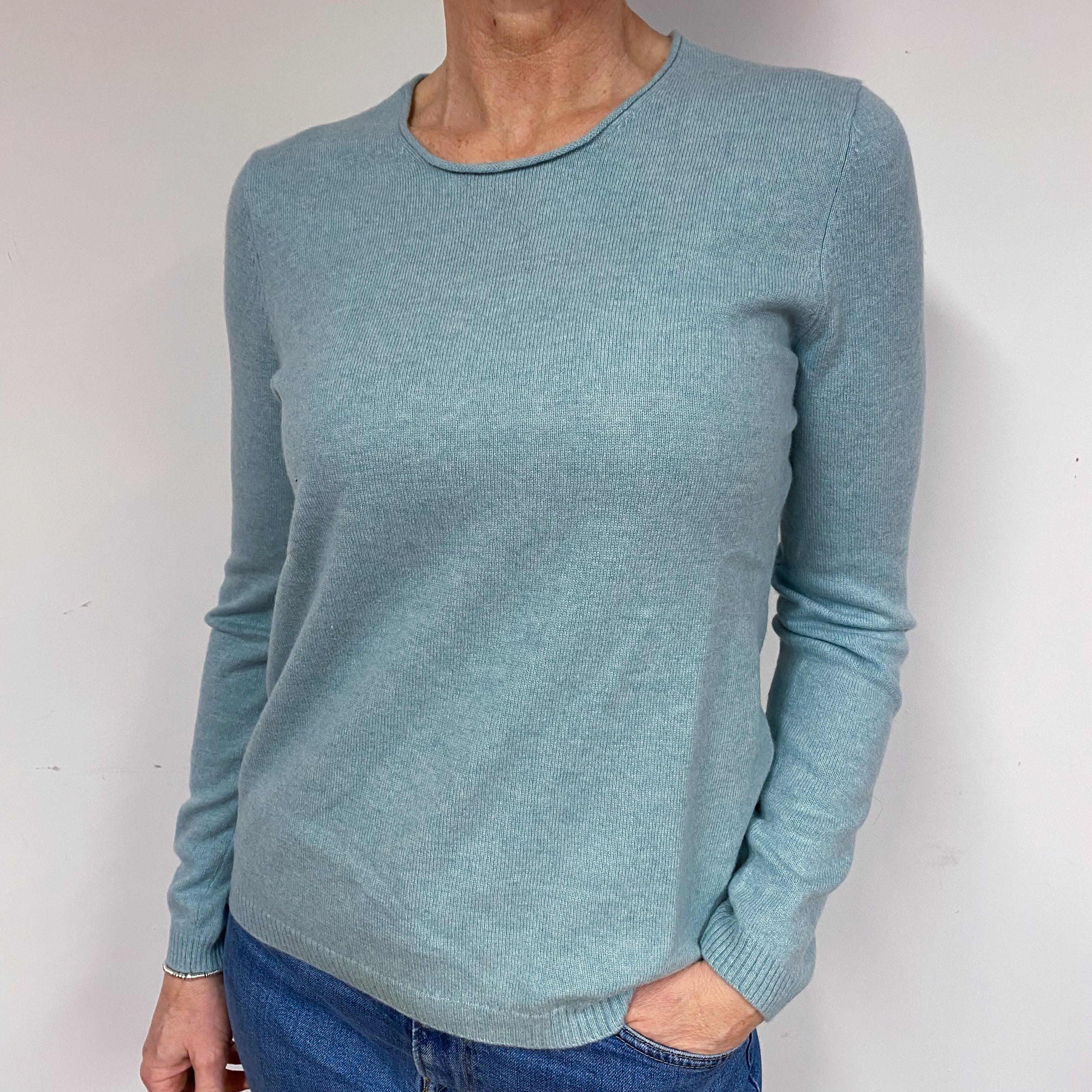 Duck Egg Blue Cashmere Crew Neck Jumper Medium