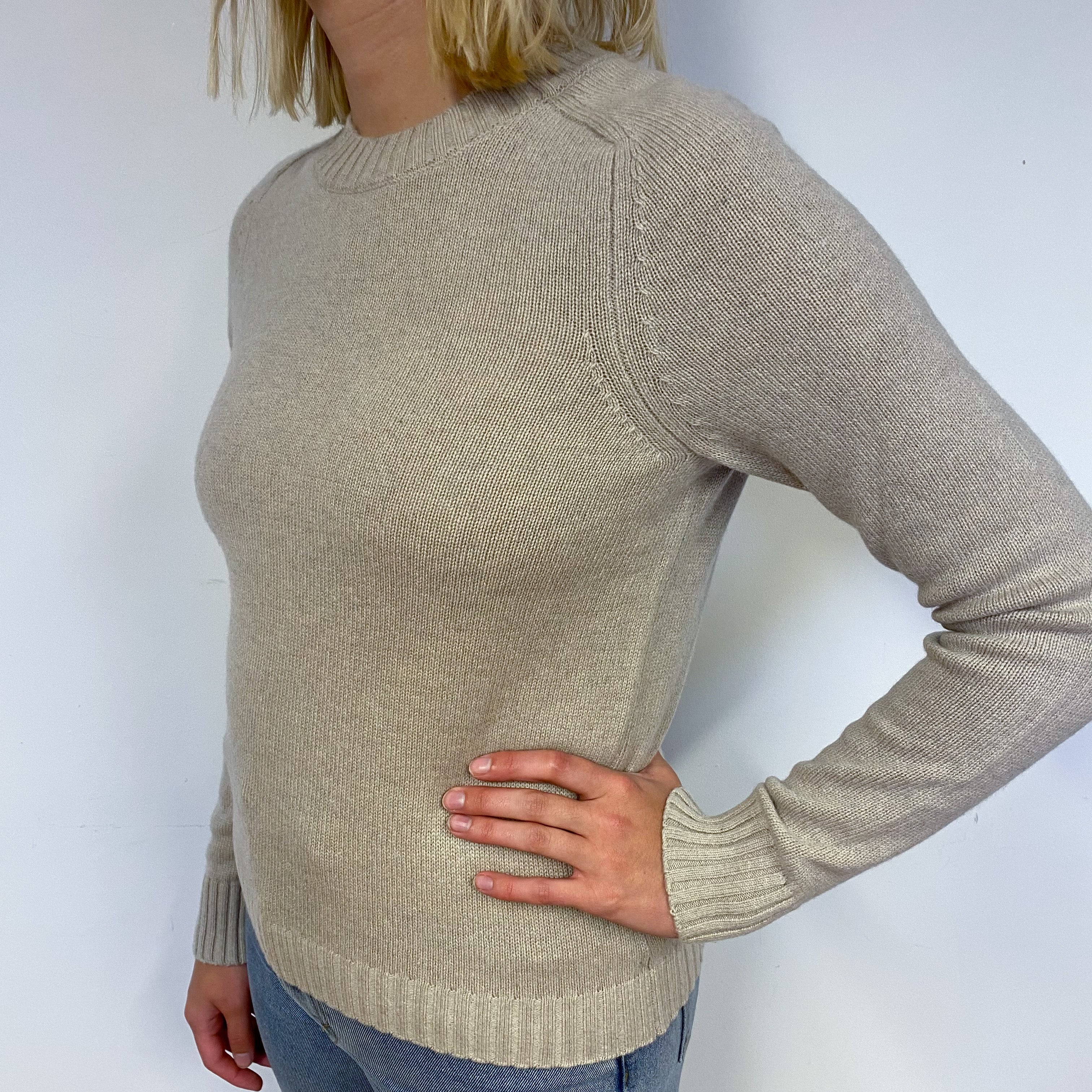 Sand Beige Cashmere Crew Neck Jumper Small