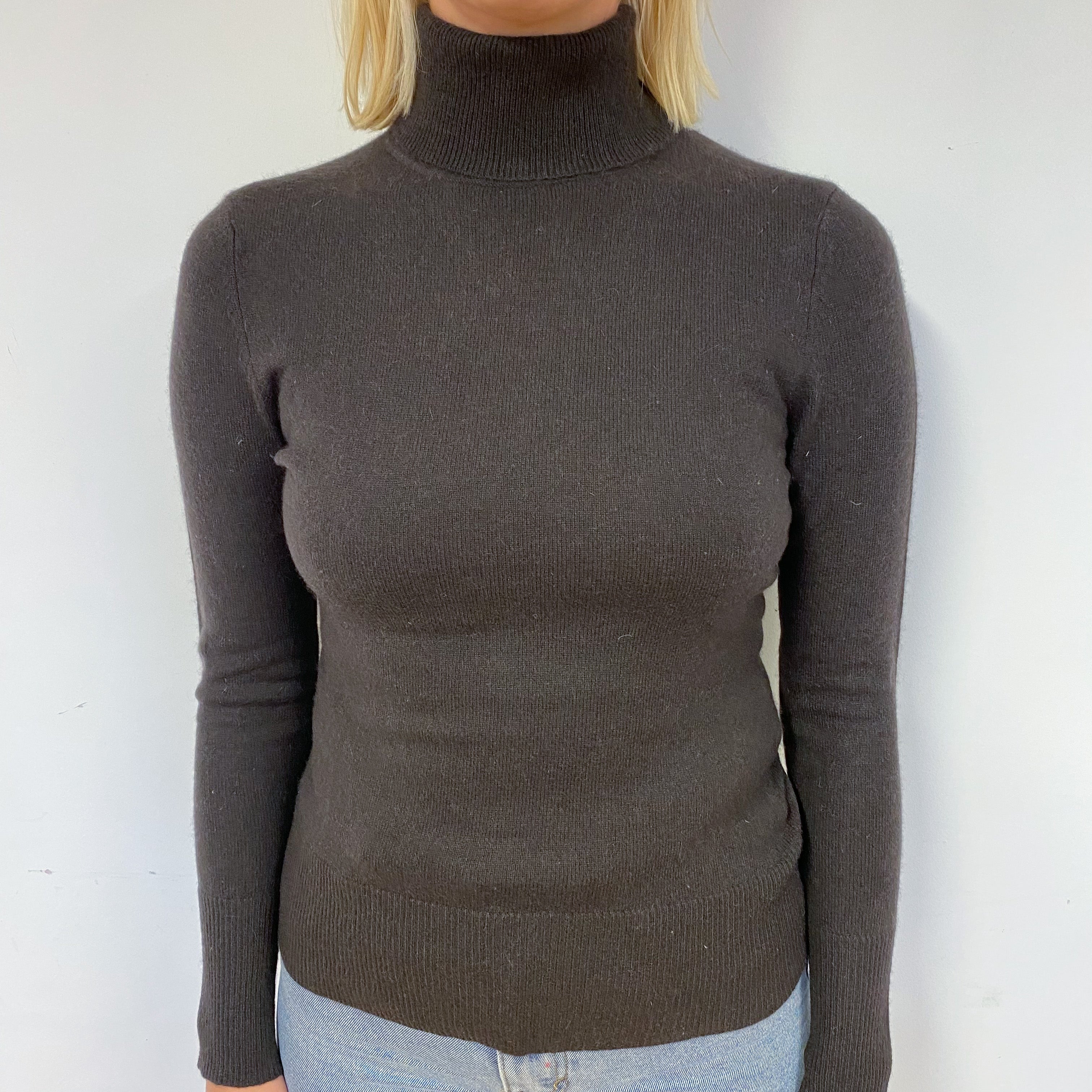 Peppercorn Brown Cashmere Polo Neck Jumper Small