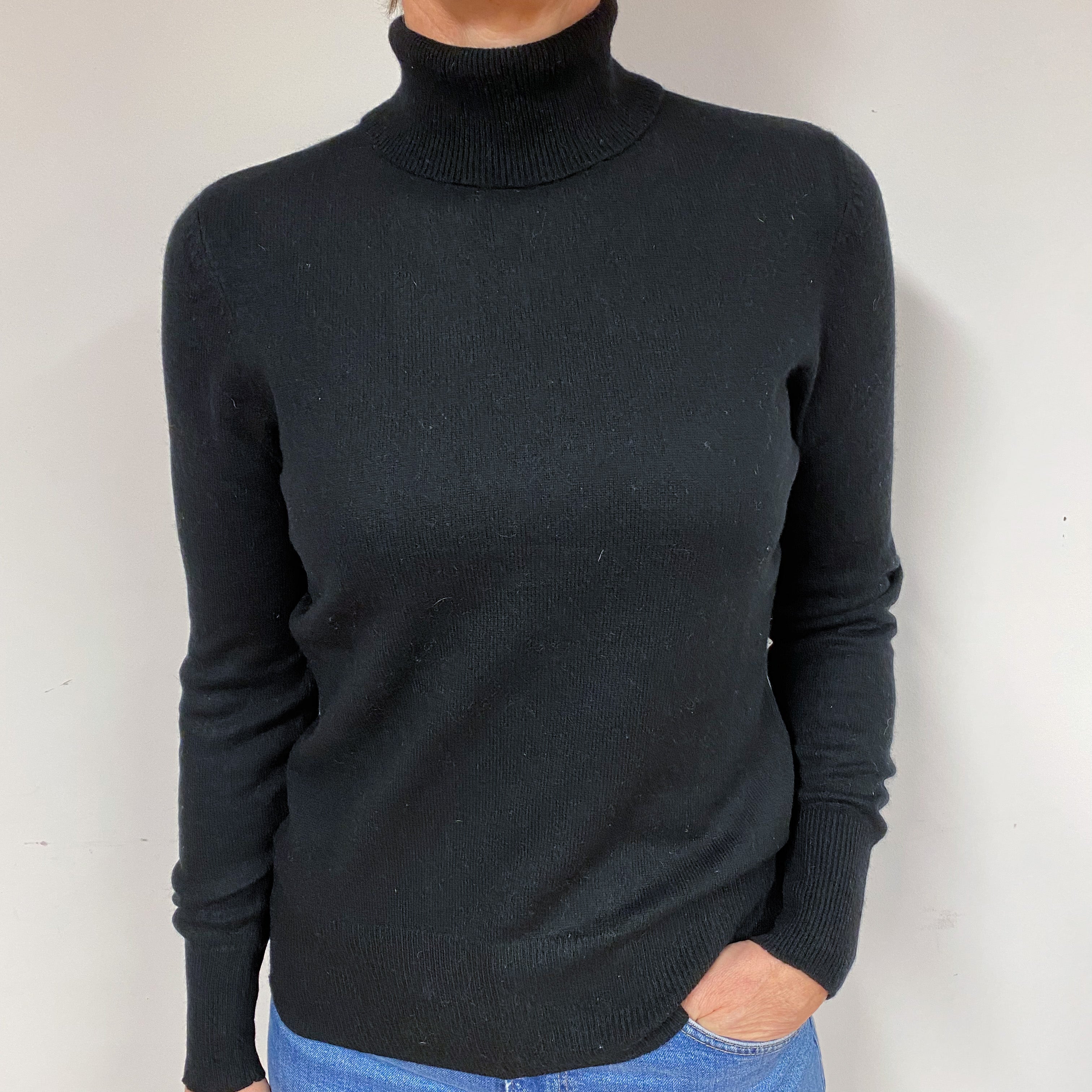 Black Cashmere Polo Neck Jumper Medium