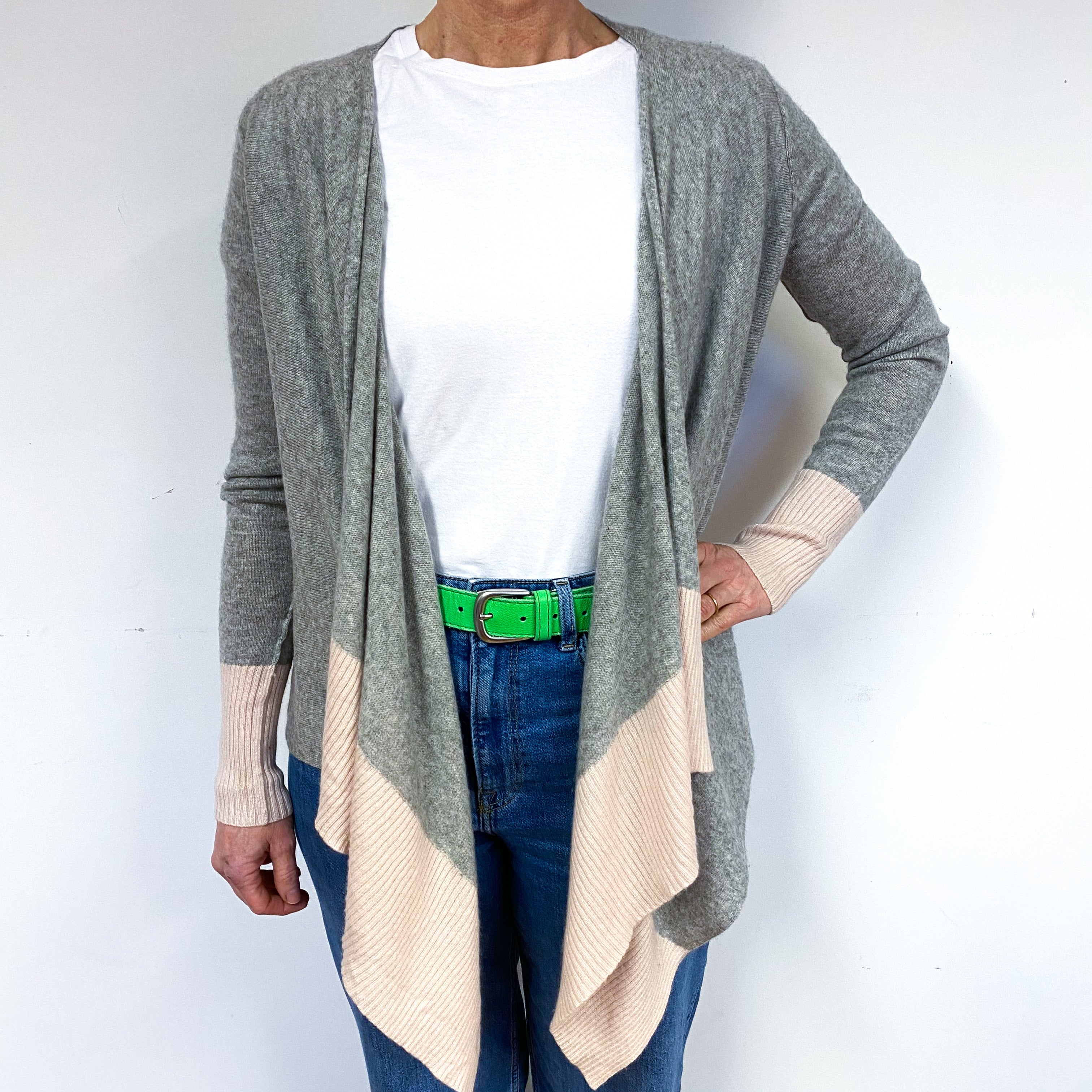 Smoke Grey Ice Pink Cashmere Waterfall Cardigan Medium