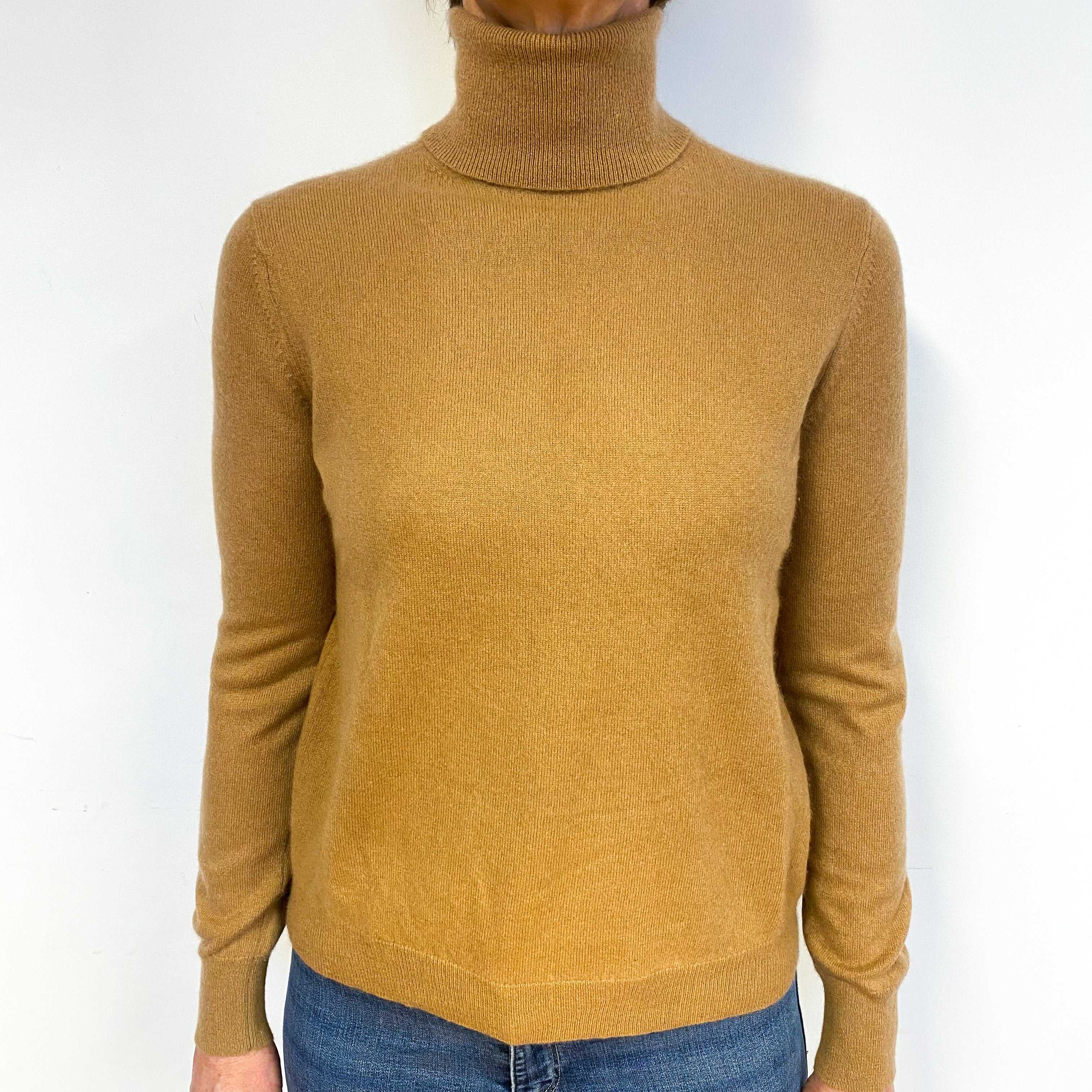 Honey Beige Cashmere Polo Neck Jumper Medium