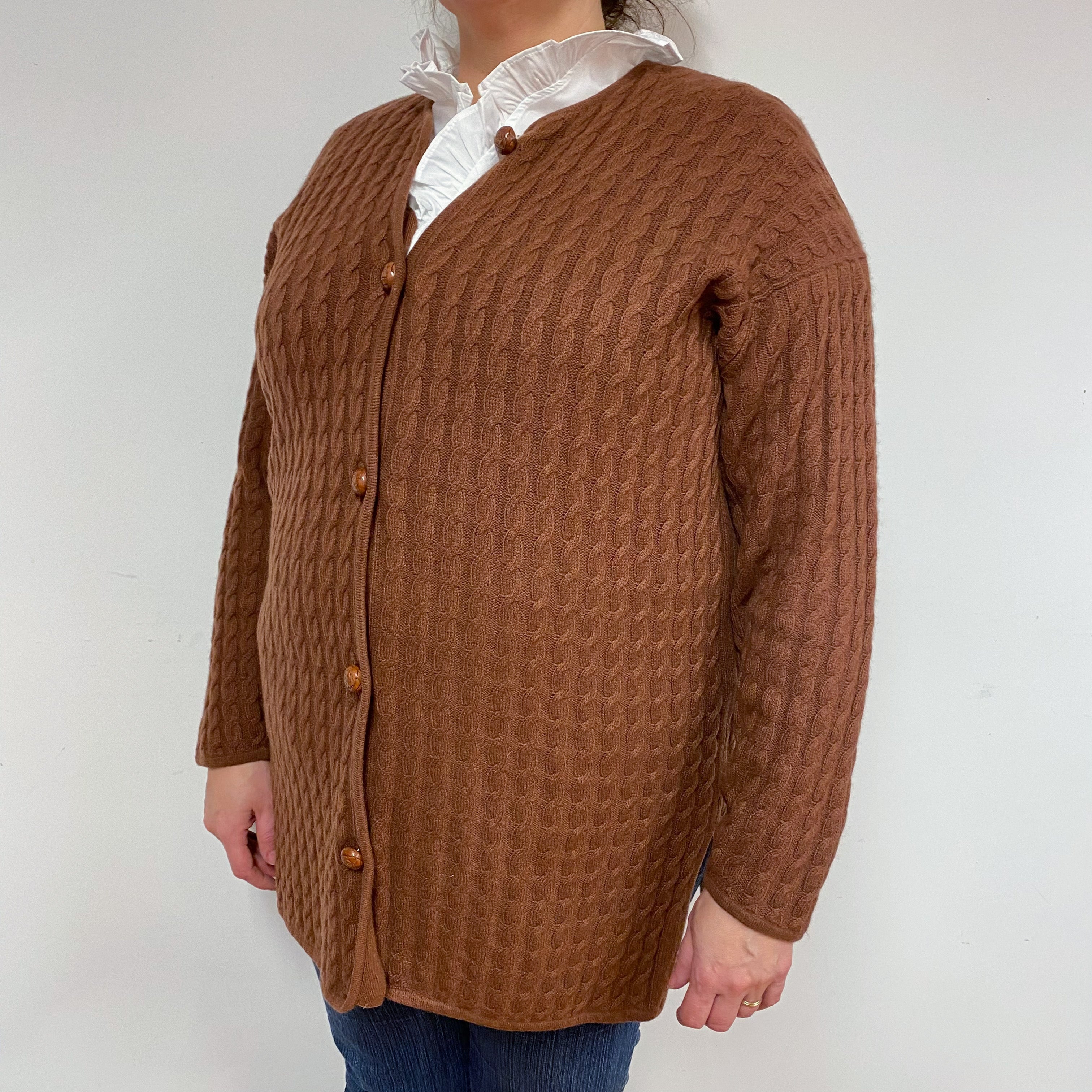 Vintage Pecan Brown Cable Cashmere Cardigan Extra Large