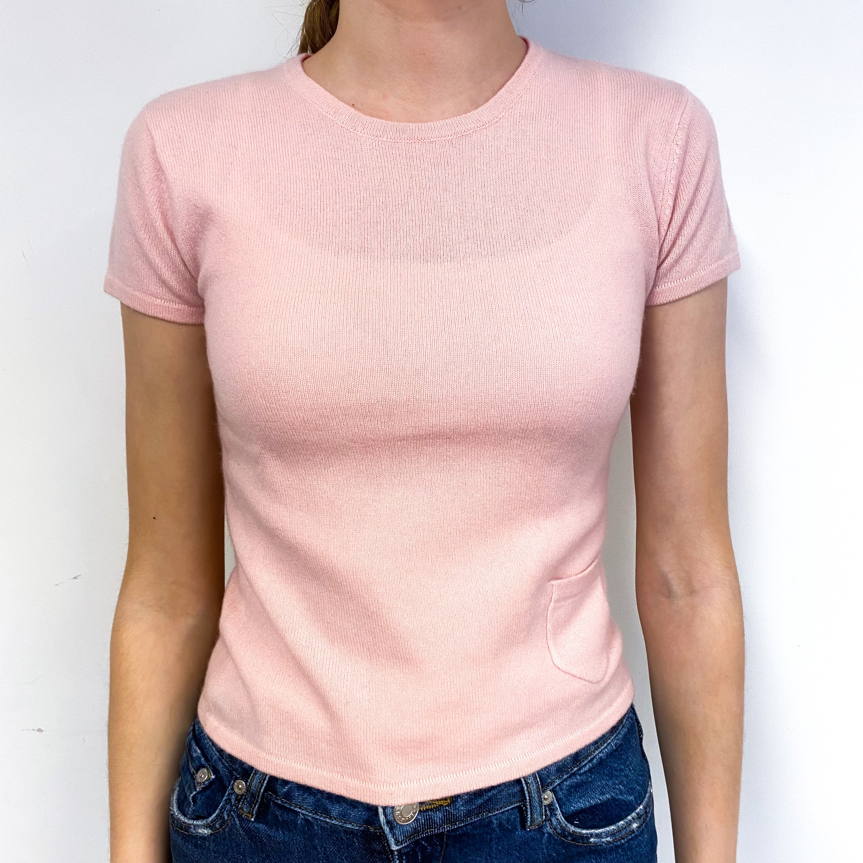 Carnation Pink Cashmere Short Sleeved Jumper Extra Small