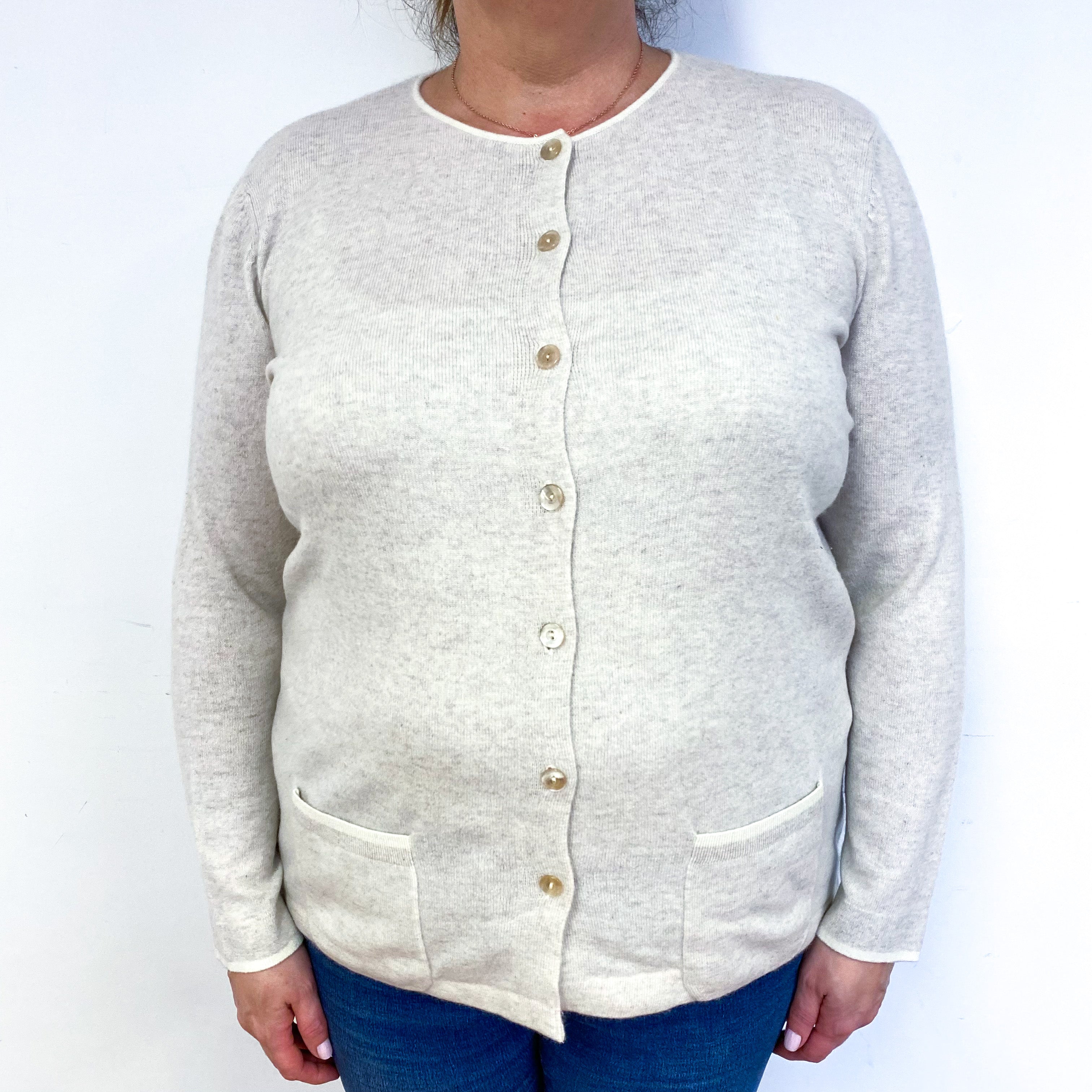 Oatmeal Beige Cashmere Crew Neck Cardigan Extra Large
