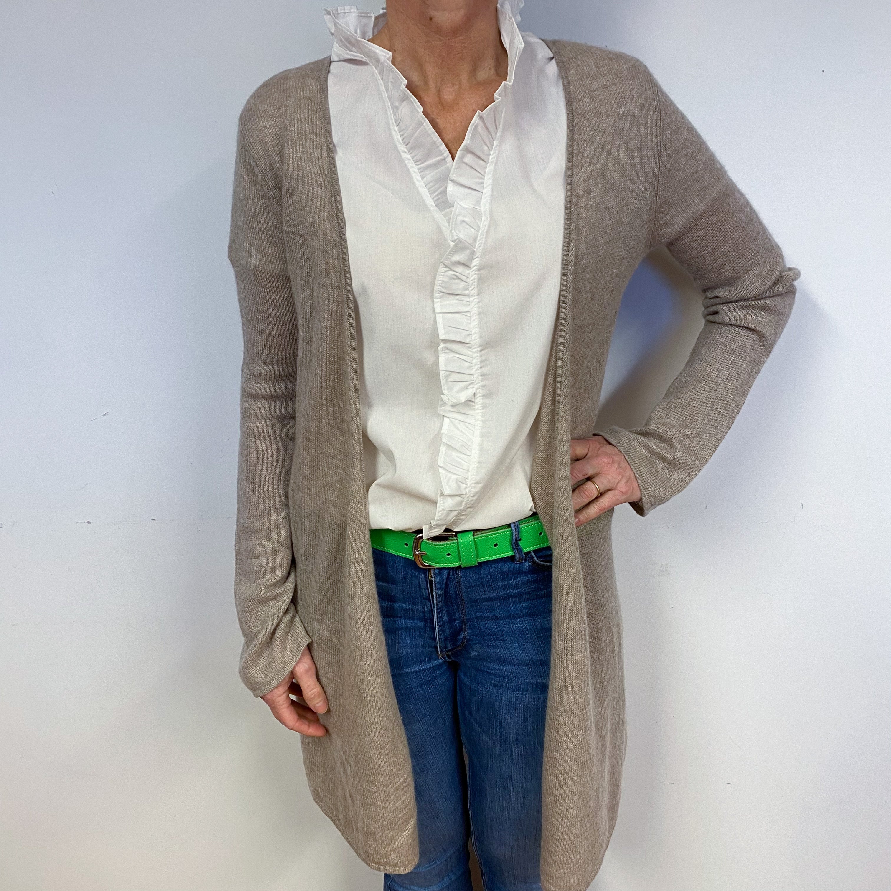 Fawn Brown Cashmere Edge to Edge Cardigan Medium