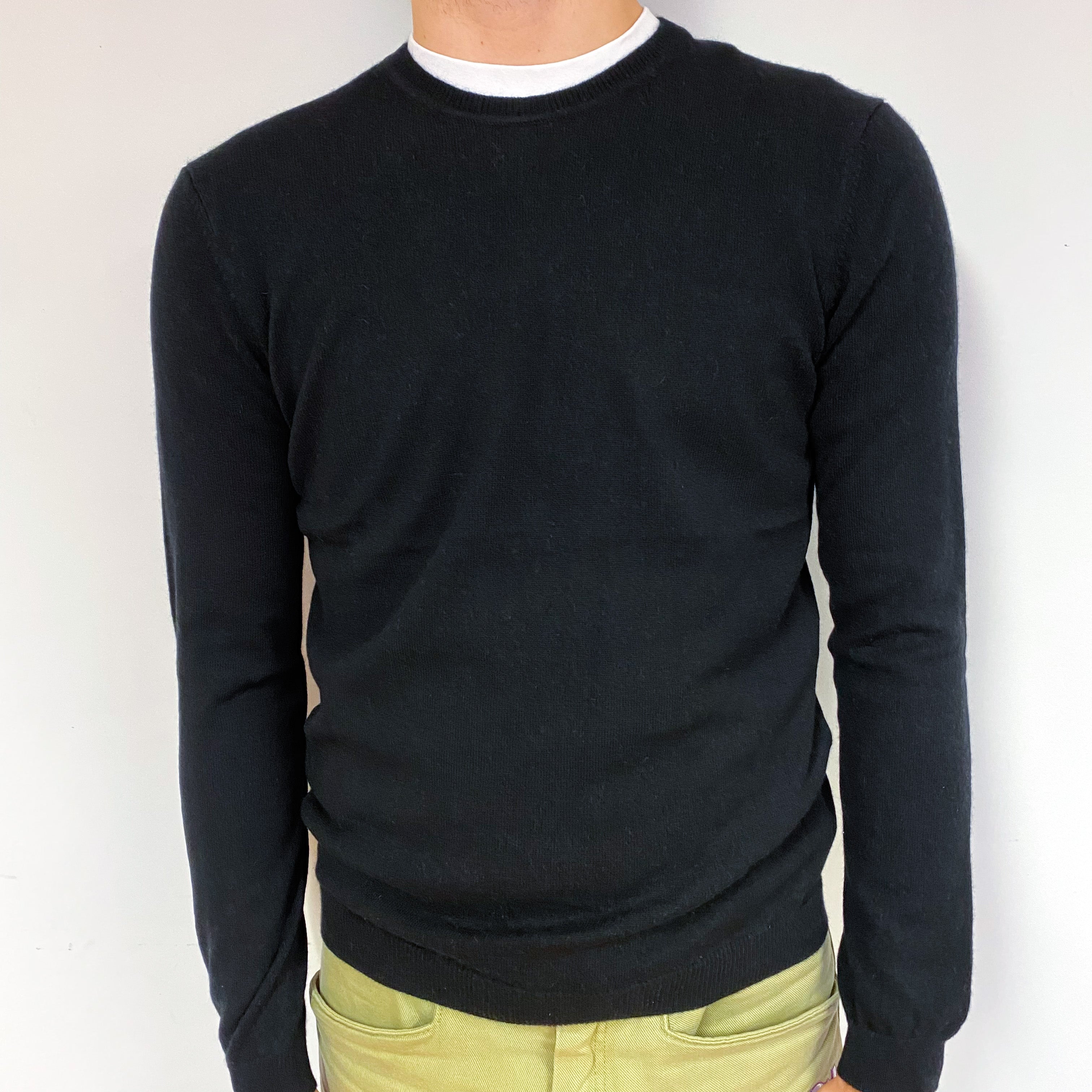 Men's Black Cashmere Crew Neck Jumper Medium