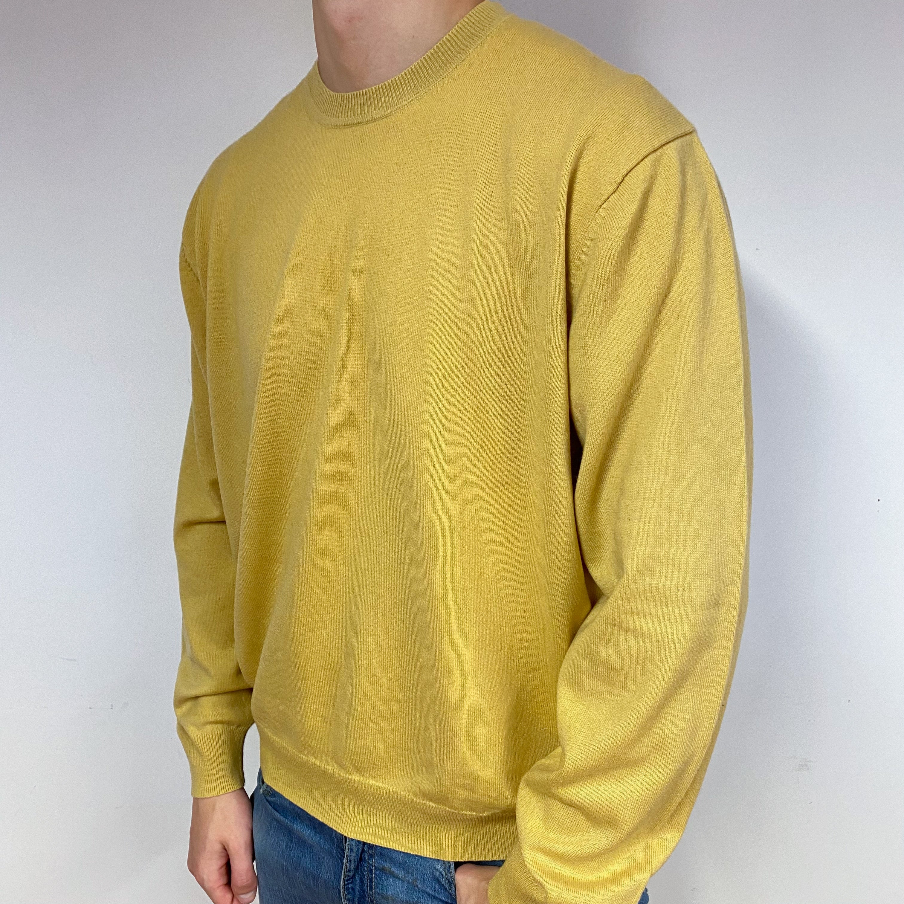 Men's Mustard Yellow Cashmere Crew Neck Jumper XXLarge