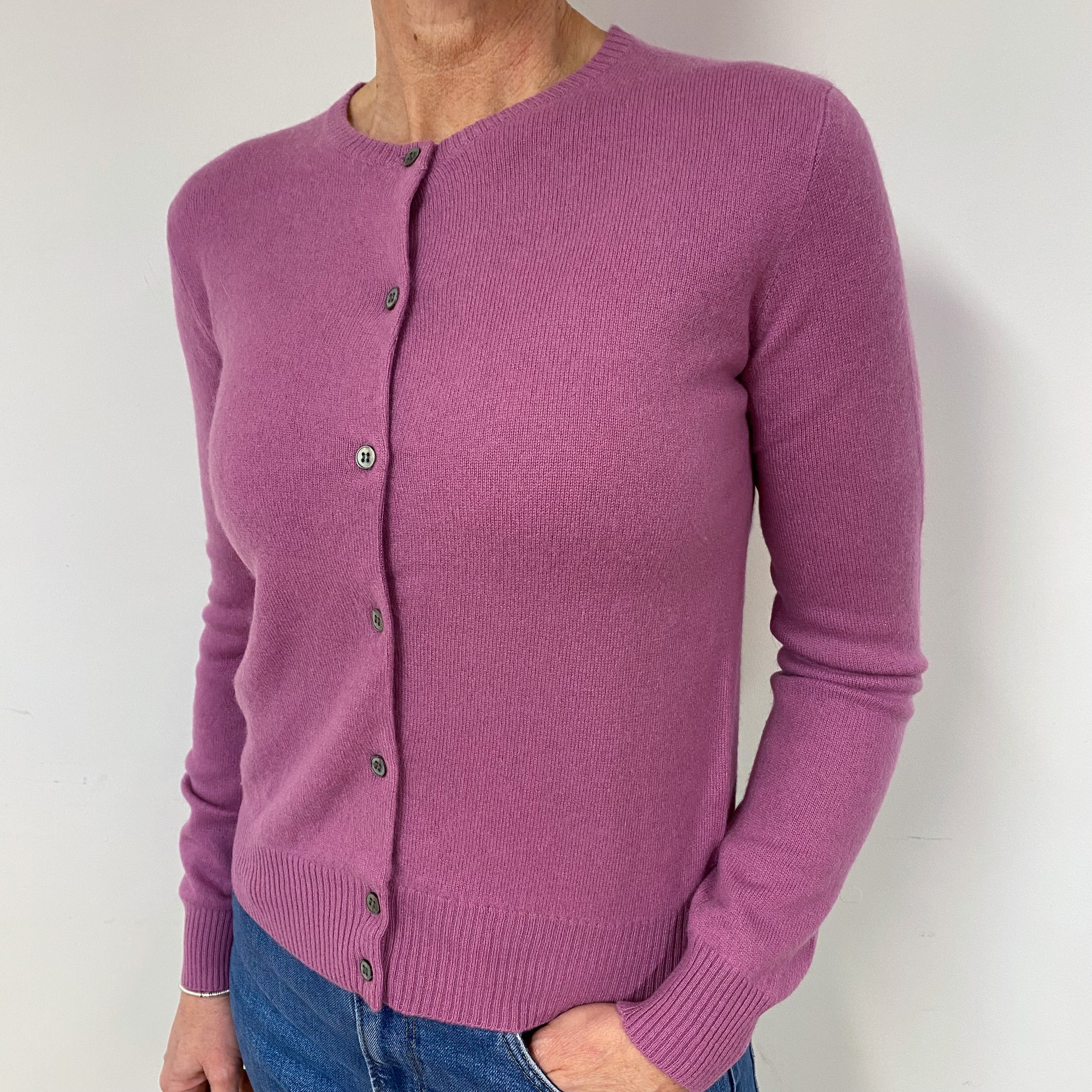 Loganberry Purple Cashmere Crew Neck Cardigan Small