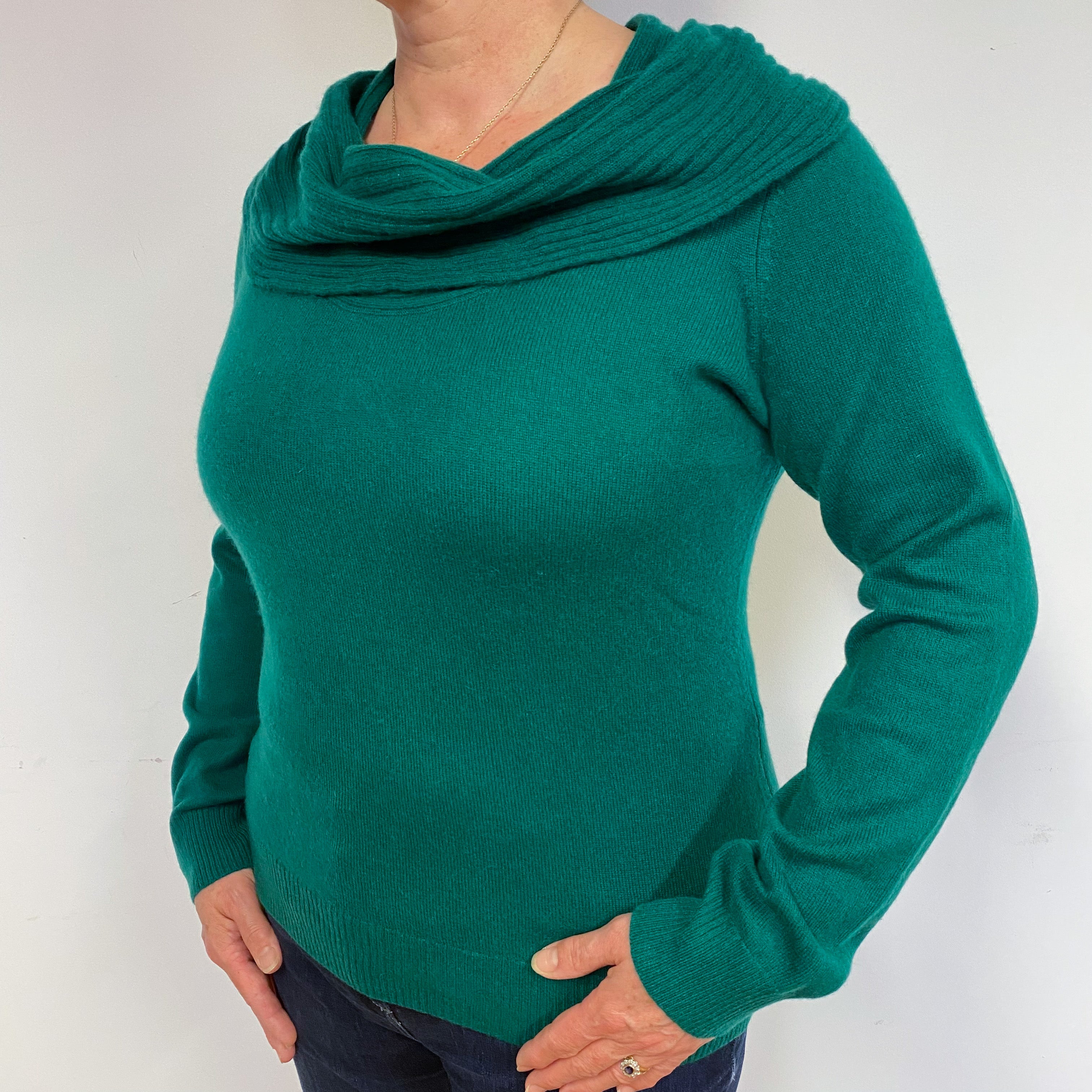 Shamrock Green Cashmere Cowl Neck Jumper Large