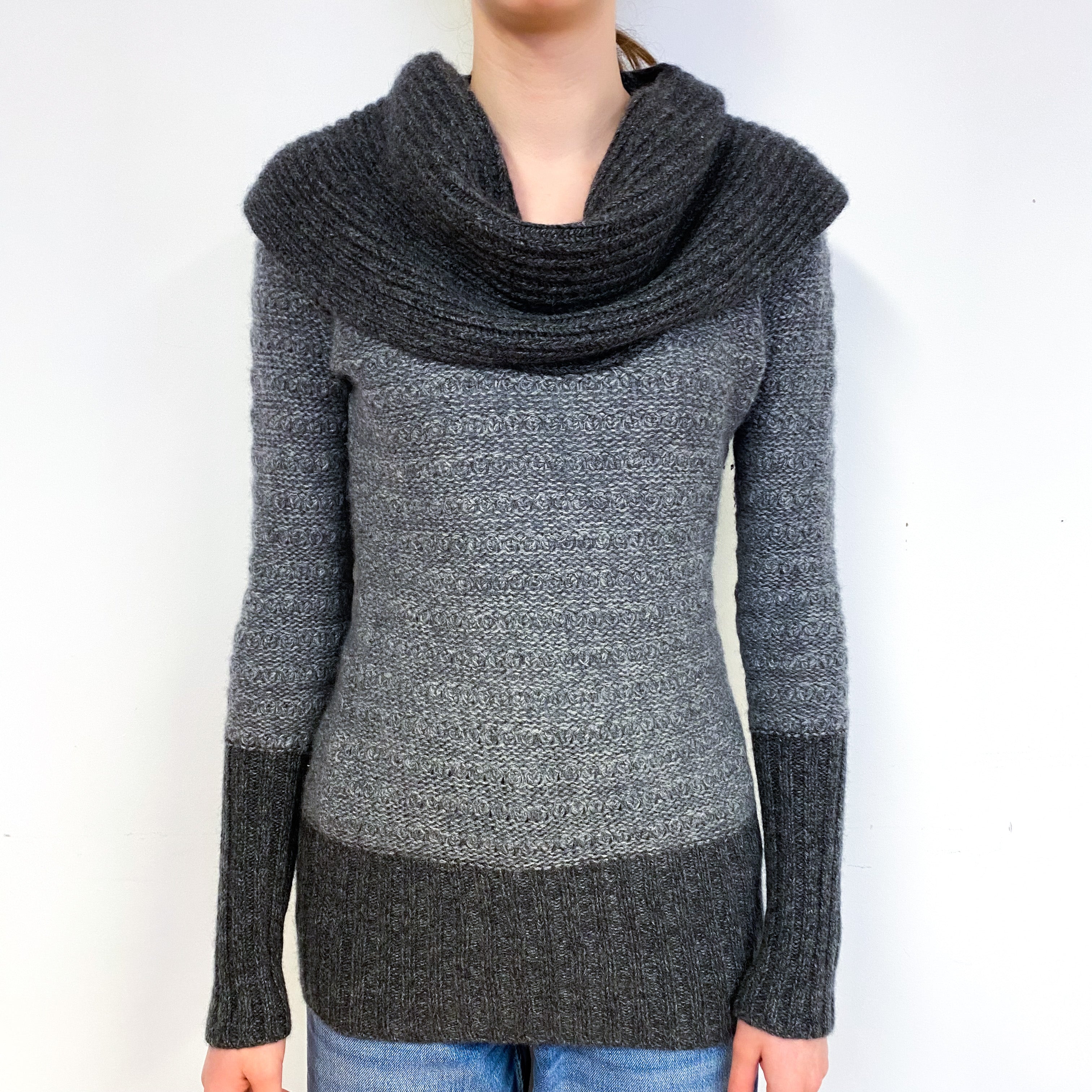 Slate Grey Chunky Cashmere Cowl Neck Jumper Extra Small