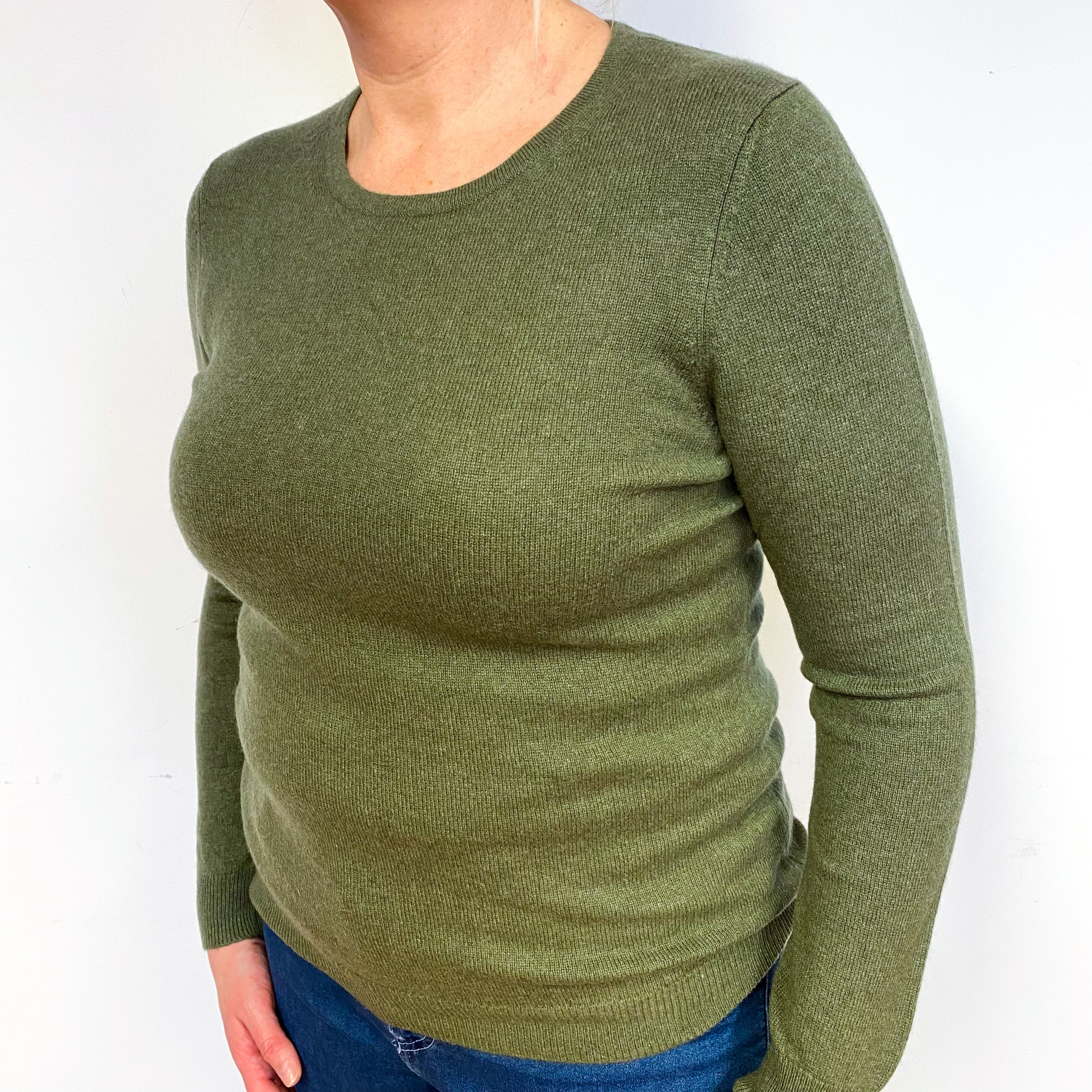 Khaki Green Cashmere Crew Neck Jumper Large