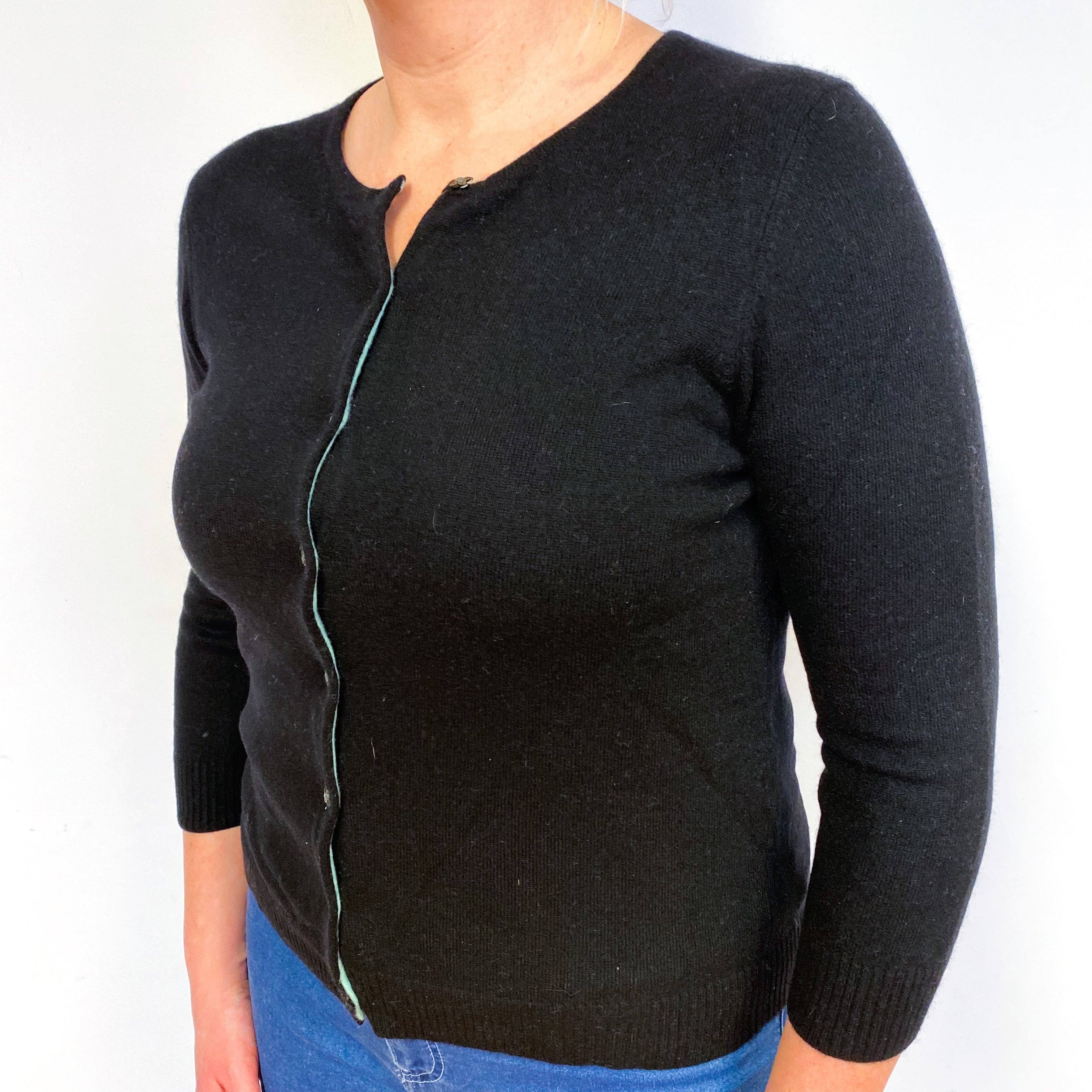 Black 3/4 Sleeve Cashmere Crew Neck Cardigan Large