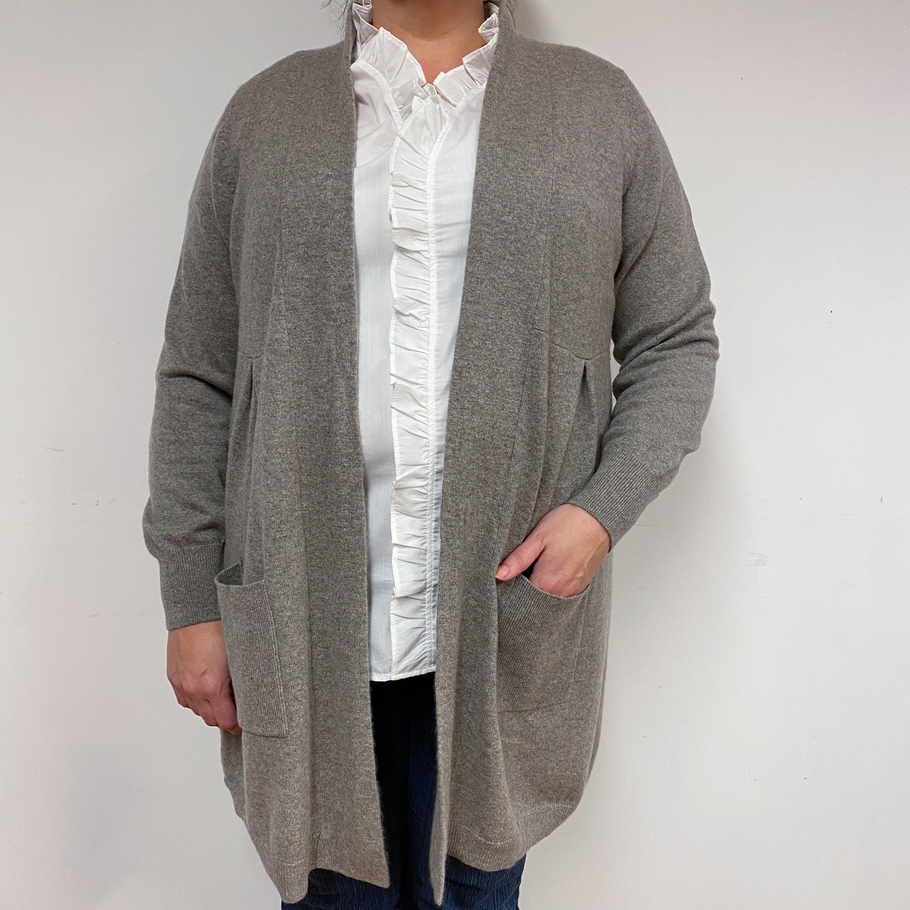 Taupe Brown Cashmere Edge to Edge Cardigan Extra Large