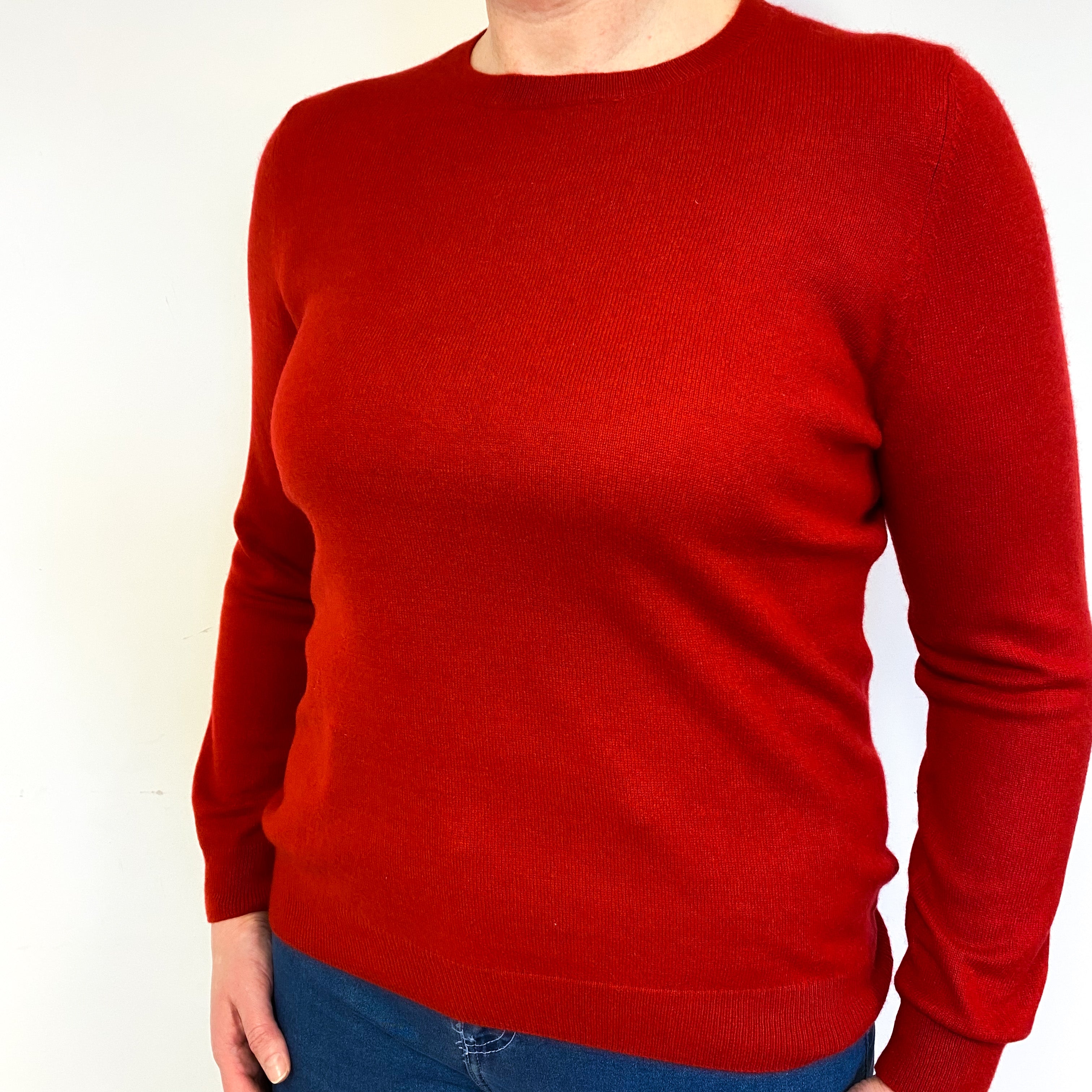Scarlet Red Cashmere Crew Neck Jumper Large/Petite