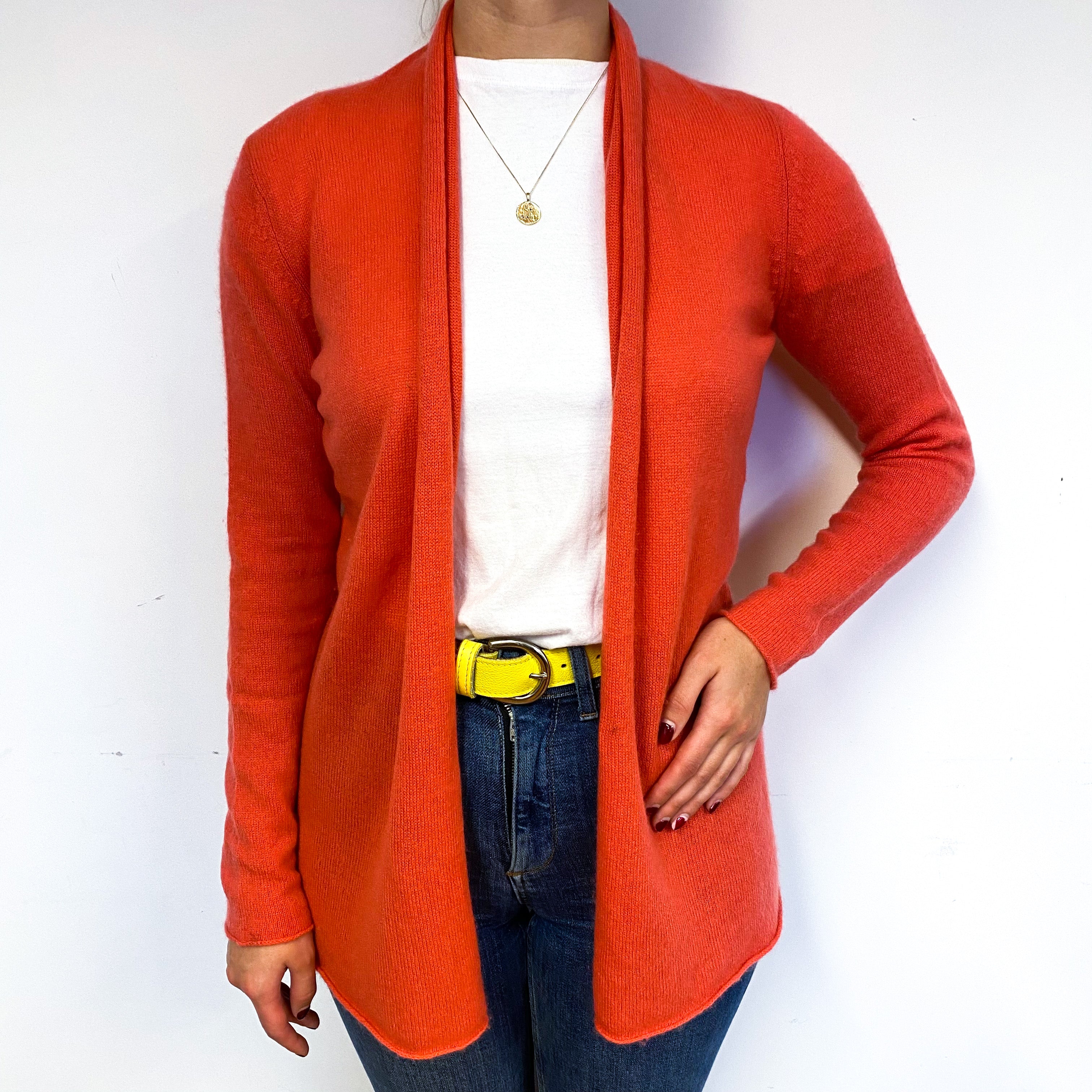Coral Pink Cashmere Lightweight Cardigan Small