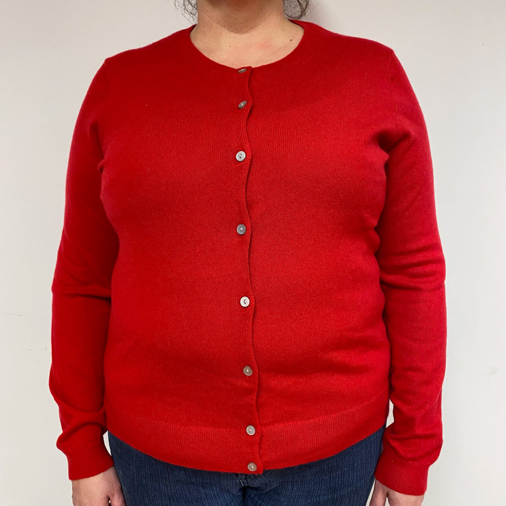 Post Box Red Cashmere Crew Neck Cardigan Extra Large