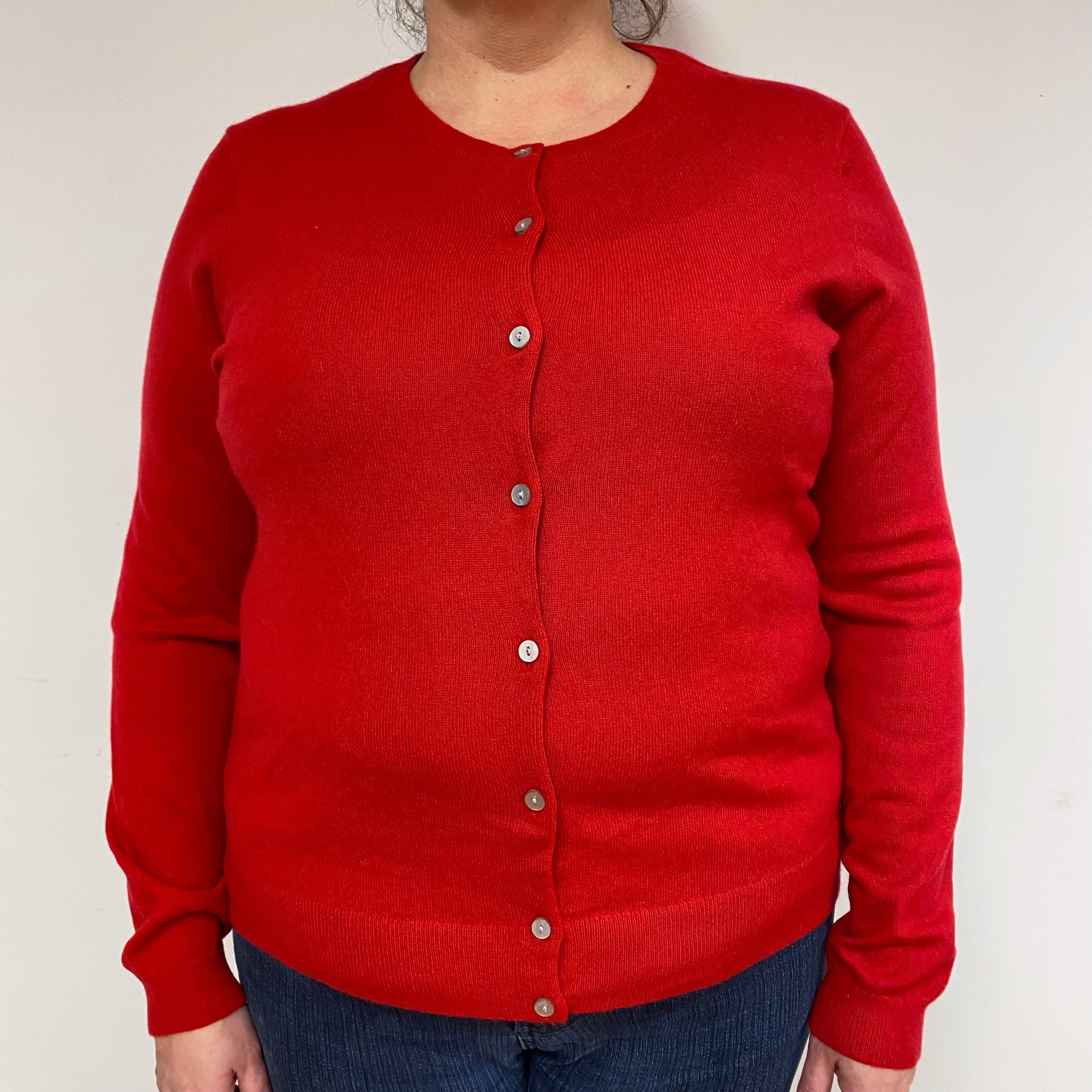 Post Box Red Cashmere Crew Neck Cardigan Extra Large