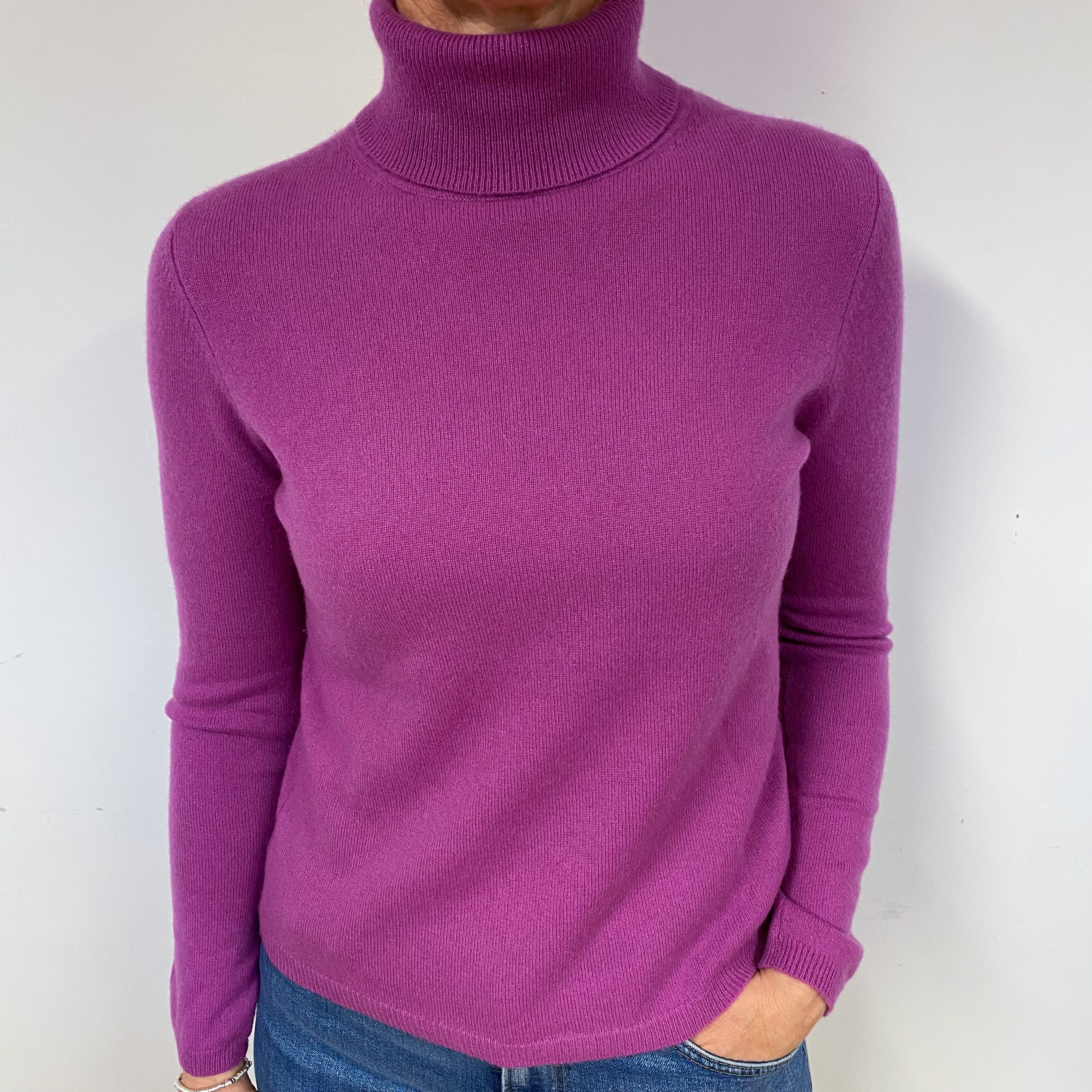Magenta Cashmere Polo Neck Jumper Medium