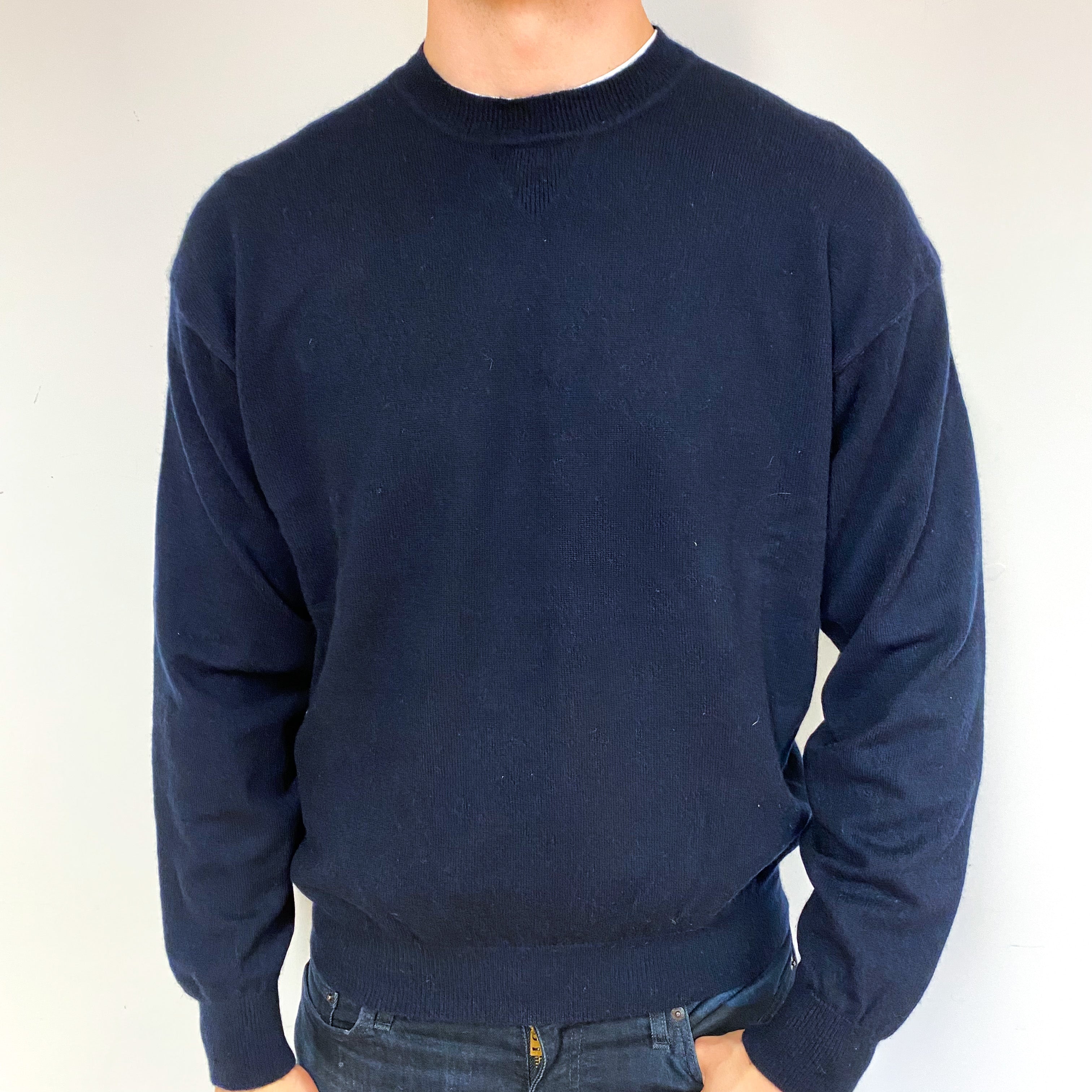 Men's Navy Blue Cashmere Crew Neck Jumper Extra Large