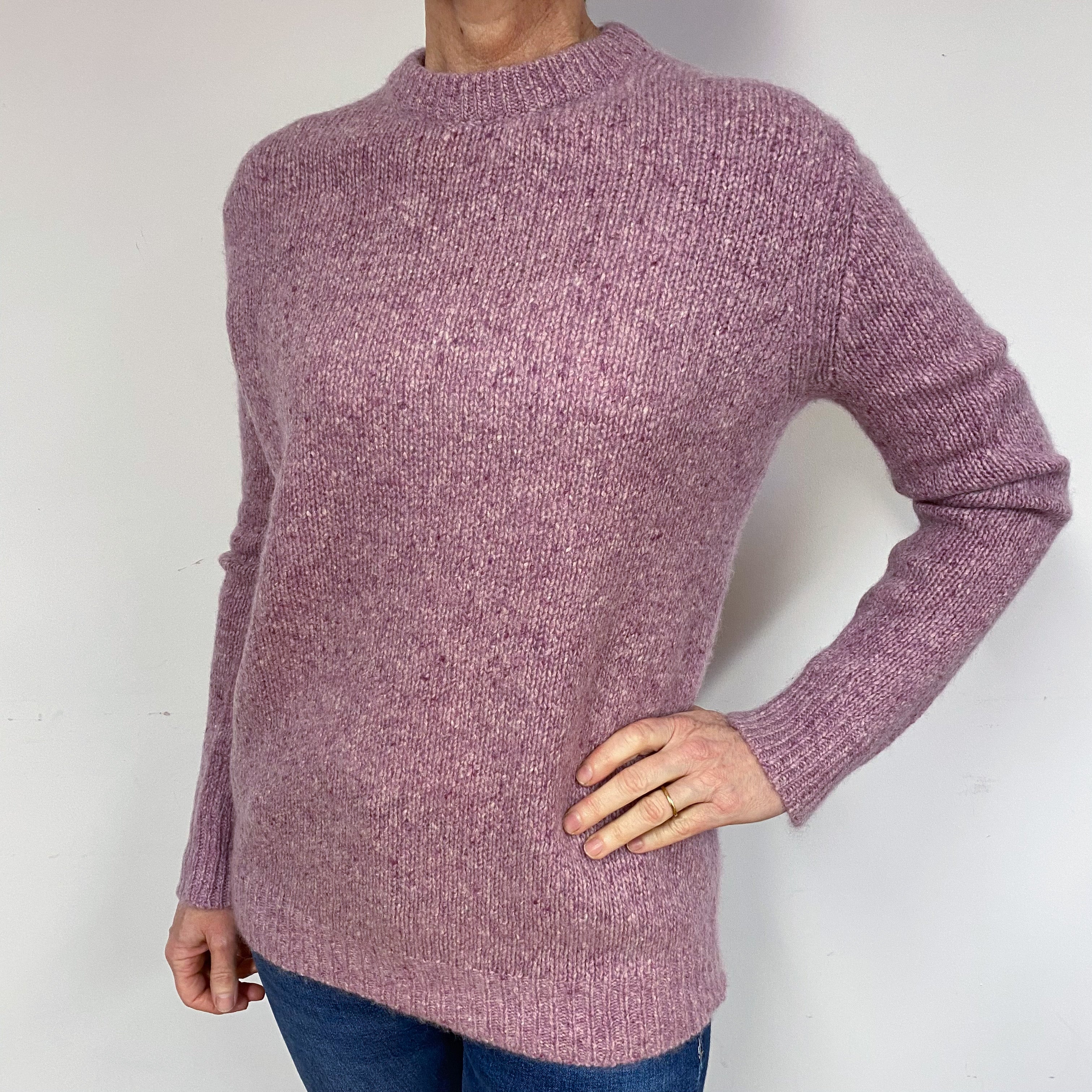 Chunky Magenta Pink Marl Cashmere Crew Neck Jumper Medium