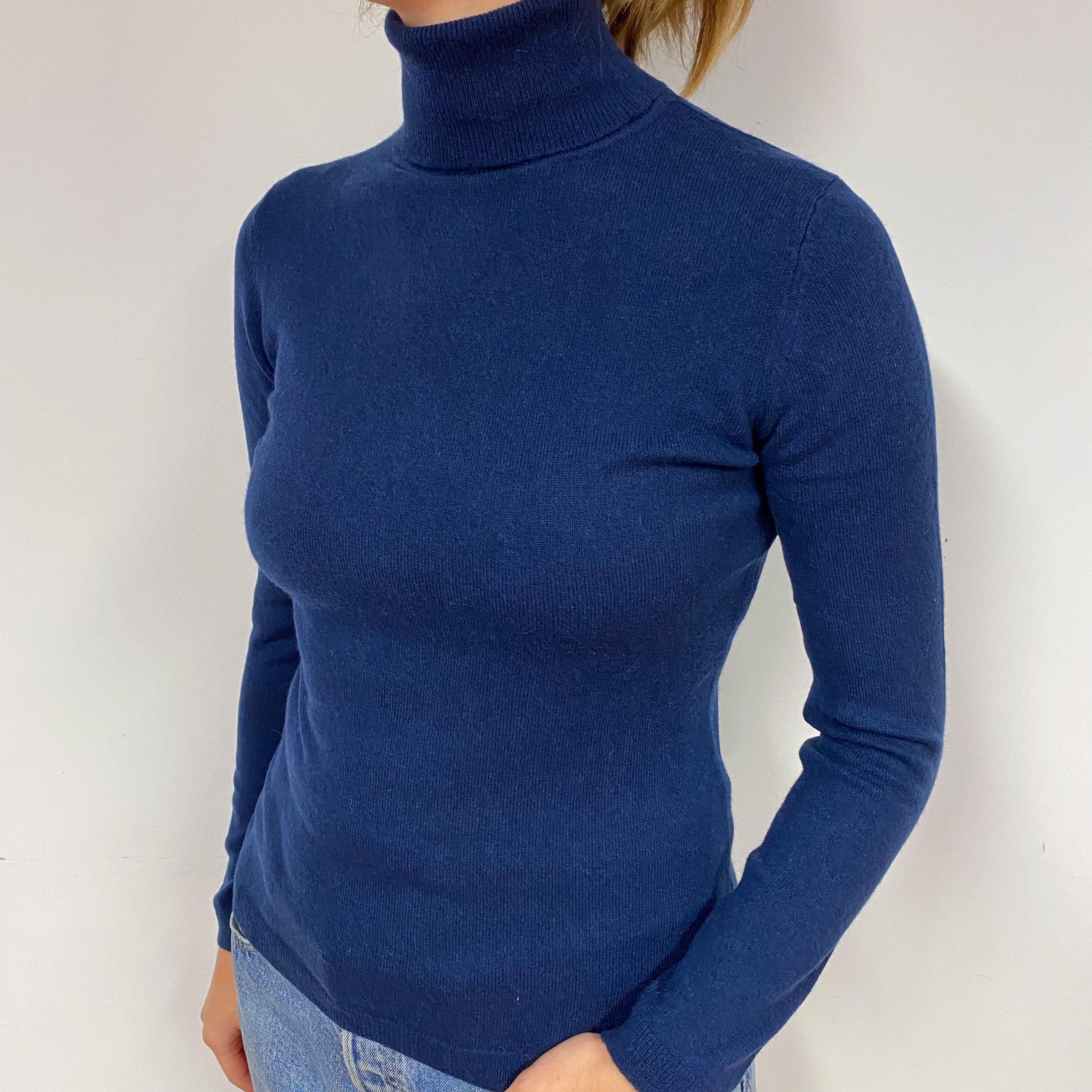 Navy Blue Cashmere Polo Neck Jumper Small