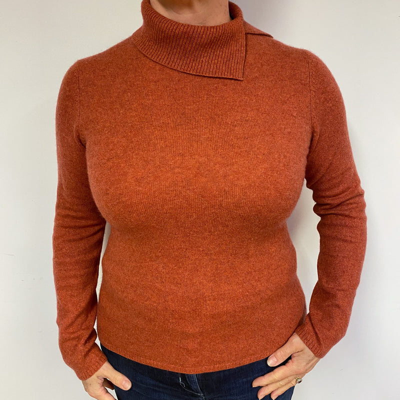 Rust Red Cashmere Polo Neck Jumper Large