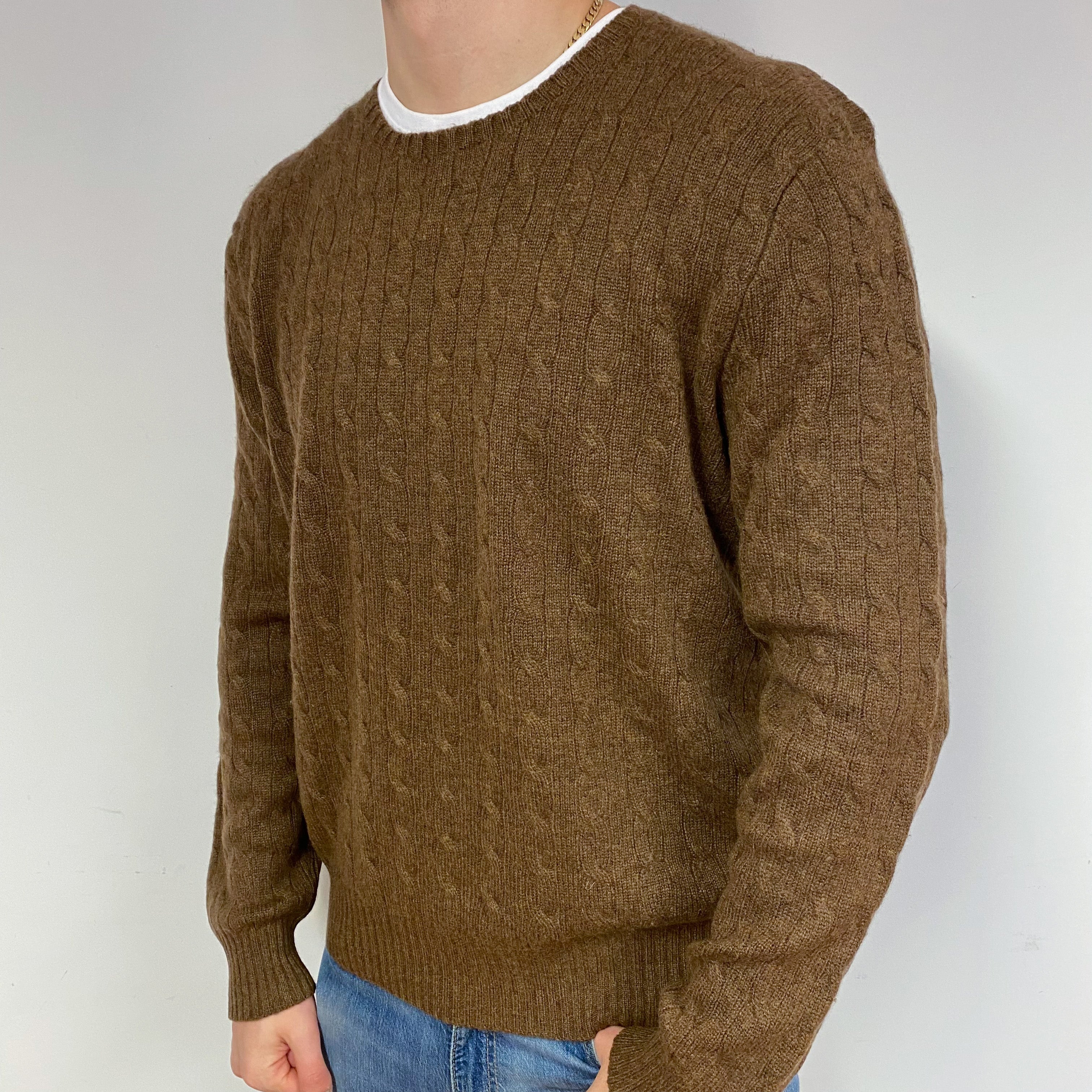Men's Ralph Lauren Cinnamon Brown Vintage Cashmere Crew Neck Jumper XL